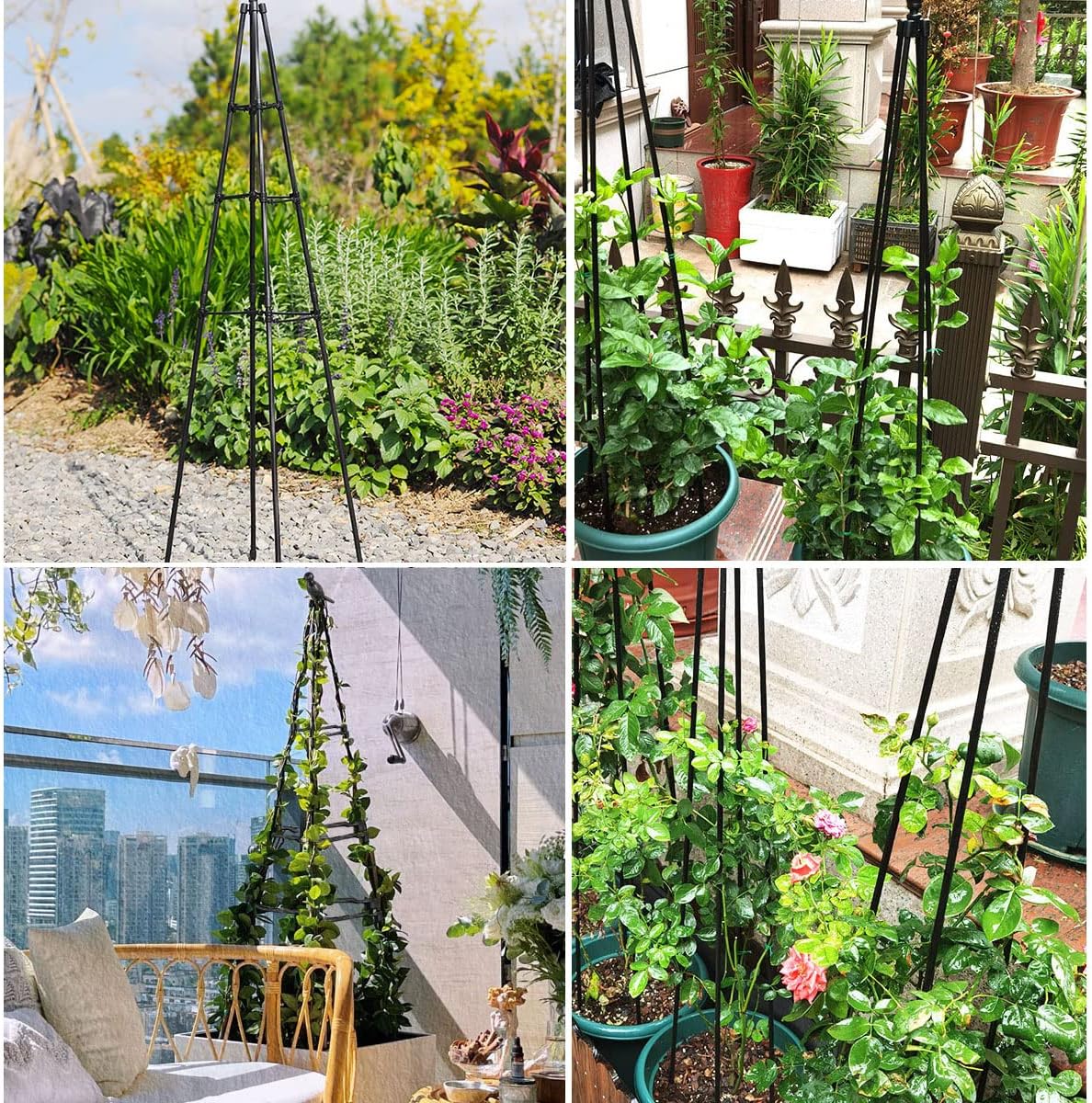 Enrejado de jardín, soporte para plantas trepadoras al aire libre e interior, plantas en maceta, flores, verduras y vides, torre de jaula de tomate,