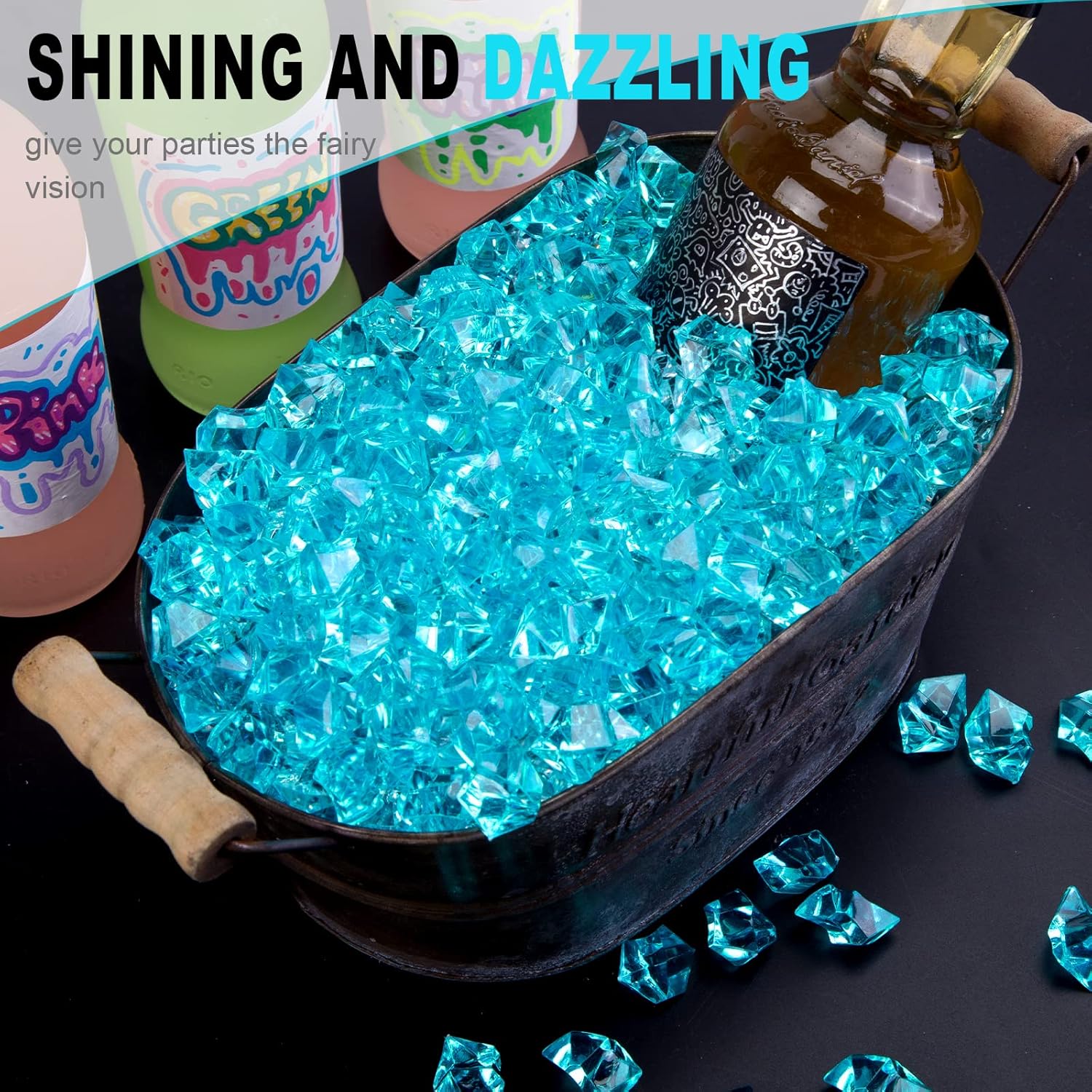 DomeStar Rocas de hielo trituradas falsas, 150 unidades de diamantes falsos de plástico, cubos de hielo de acrílico transparente, cristales de