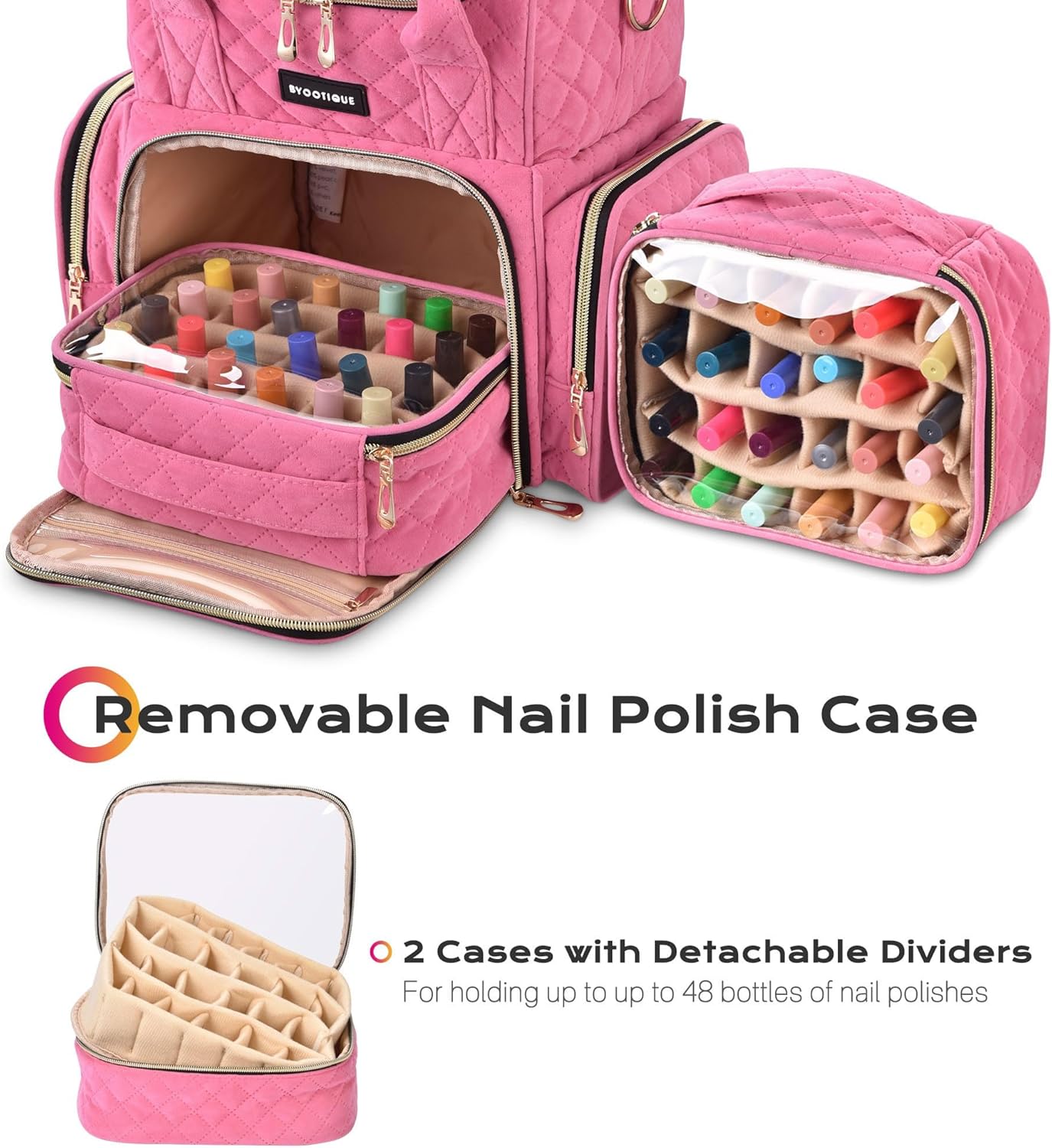 BYOOTIQUE Estuche de esmalte de uñas de doble capa, organizador de almacenamiento de suministros de arte de uñas, estuche de transporte, bolsa de