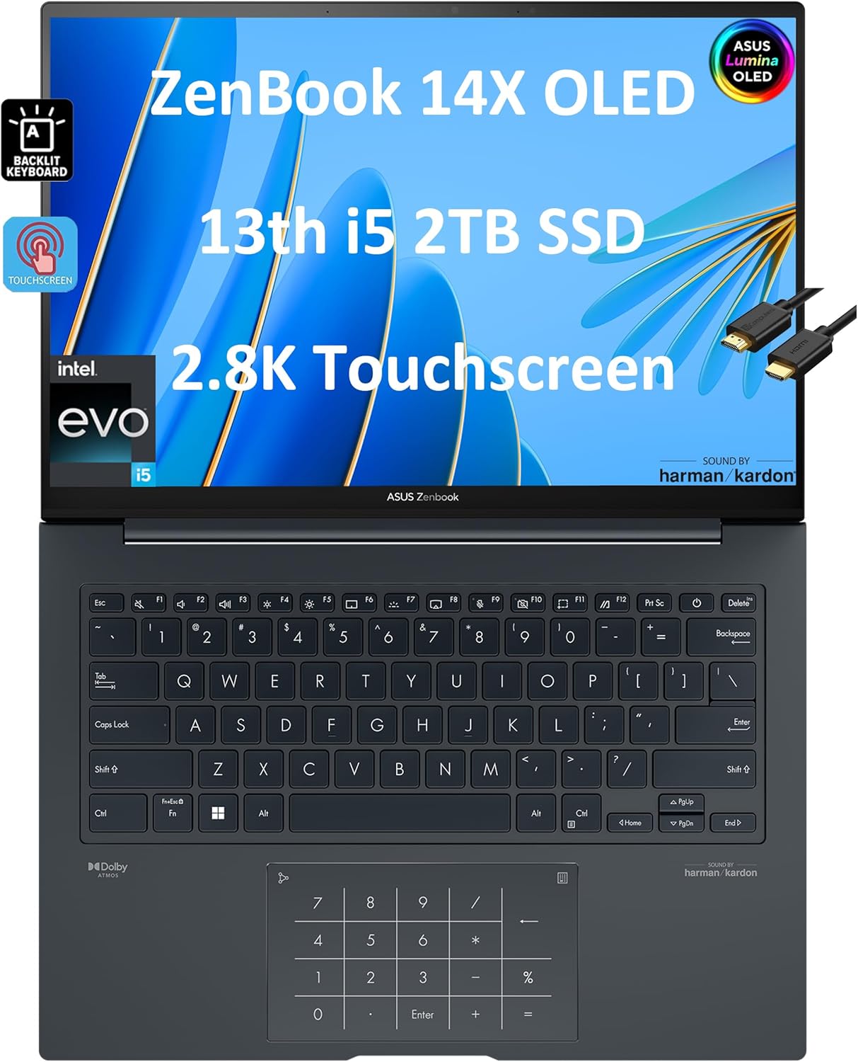 Asus ZenBook 14 14X OLED 14.5pulgadas QHD+(2880×1800) 120Hz Pantalla táctil (Intel 13 generación i5-13500H (Beat i7-1250U), 8 GB de RAM, 2 TB SSD)
