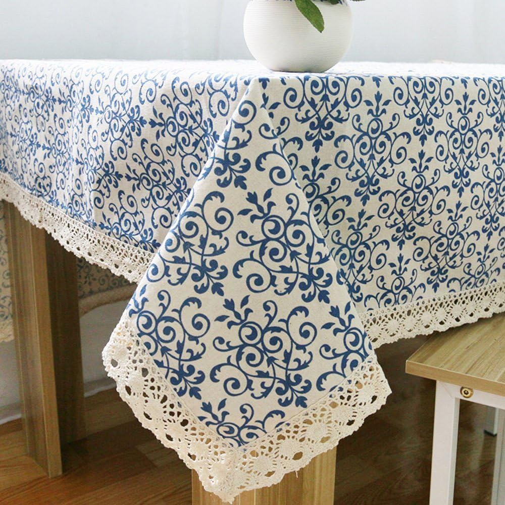 LeLehome – Mantel de algodón con diseño de girasoles antiguos y florales, de algodón duradero con encaje, bordado, lavable, mantel para cena, picnic