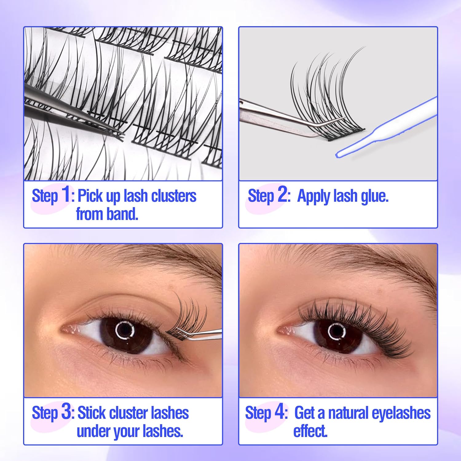 Kit de pestañas naturales en racimo, 168 unidades, extensiones de pestañas onduladas, rizo CC, 0.354-0.433 in, extensiones de pestañas de longitudes