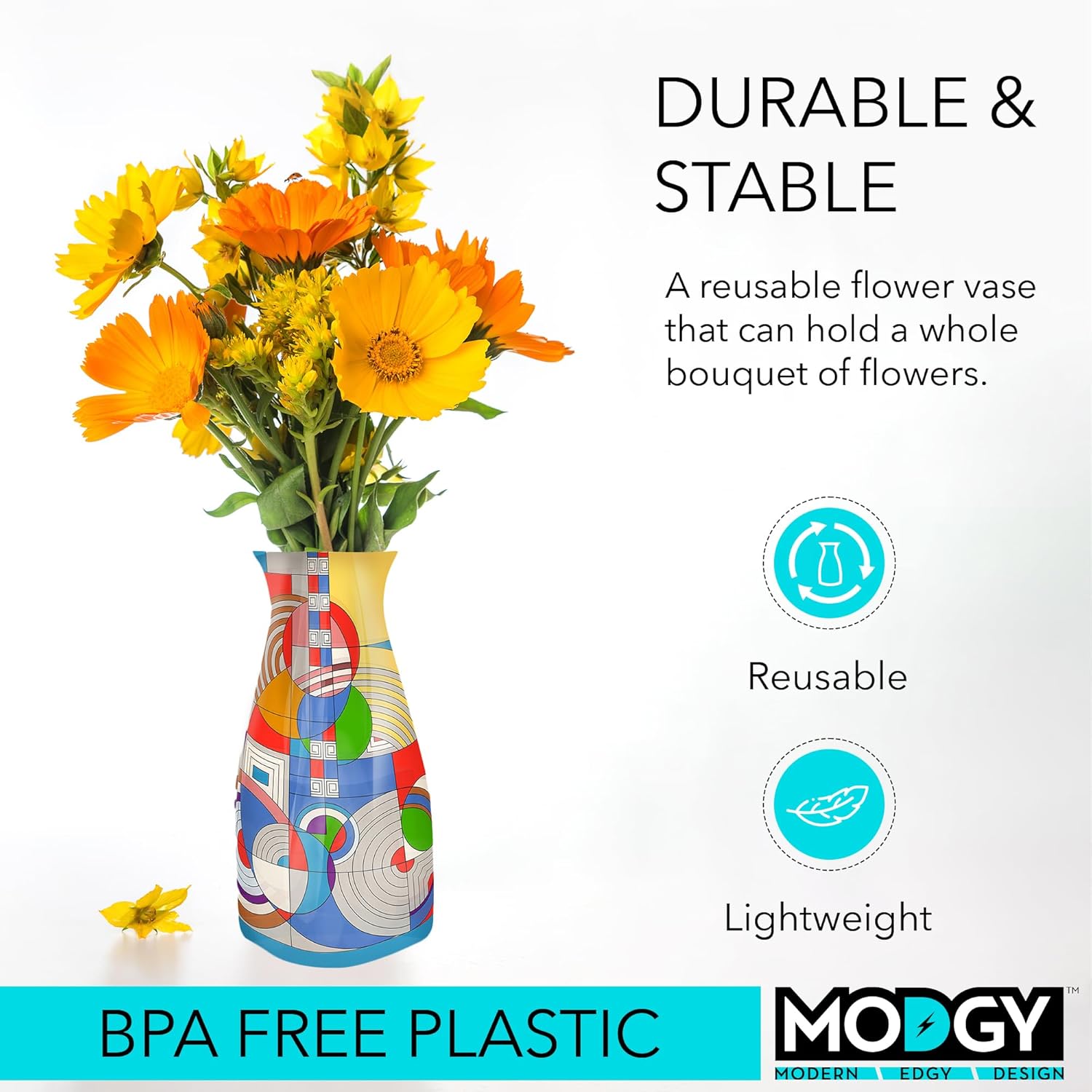 MODGY Florero expandible, plástico decorativo moderno plegable impreso jarrones para centros de mesa para bodas, mesa de comedor, decoración del