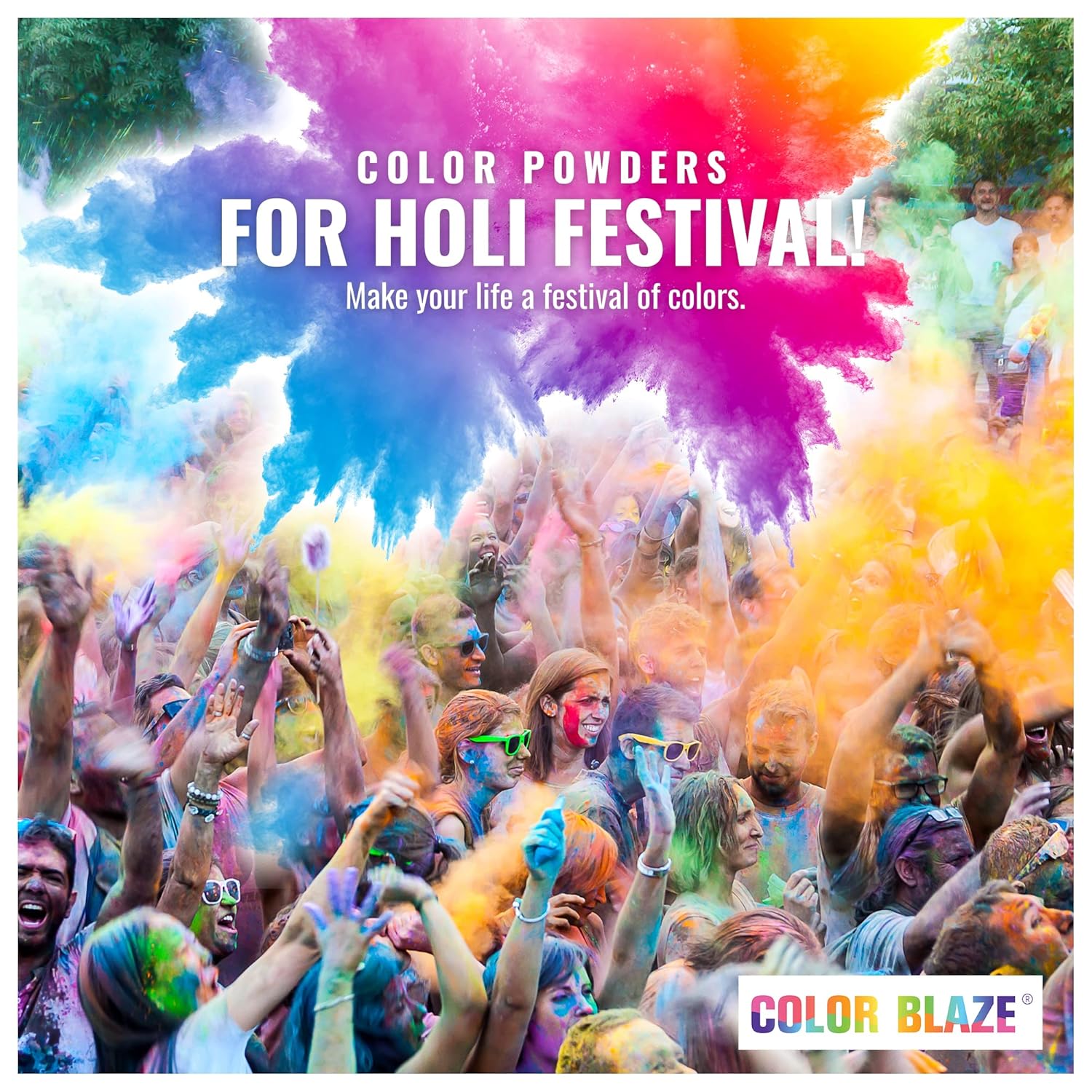 Color Blaze 25 paquetes de polvo Holi Color  2.65 oz cada uno  Paquete de 8 polvos multicolor  rosa, rojo, naranja, amarillo, verde, verde azulado,