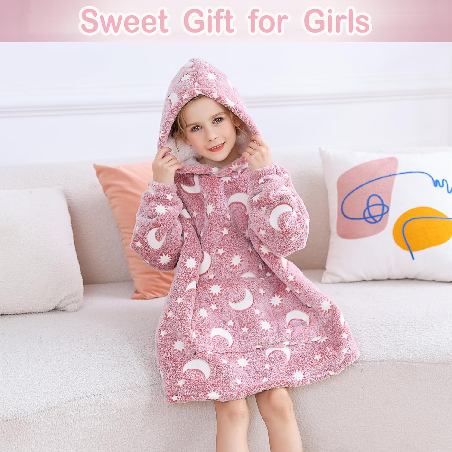 Manta con capucha, manta de forro polar Sherpa para niños, manta de franela con capucha de felpa, regalo de sudadera con bolsillo gigante,