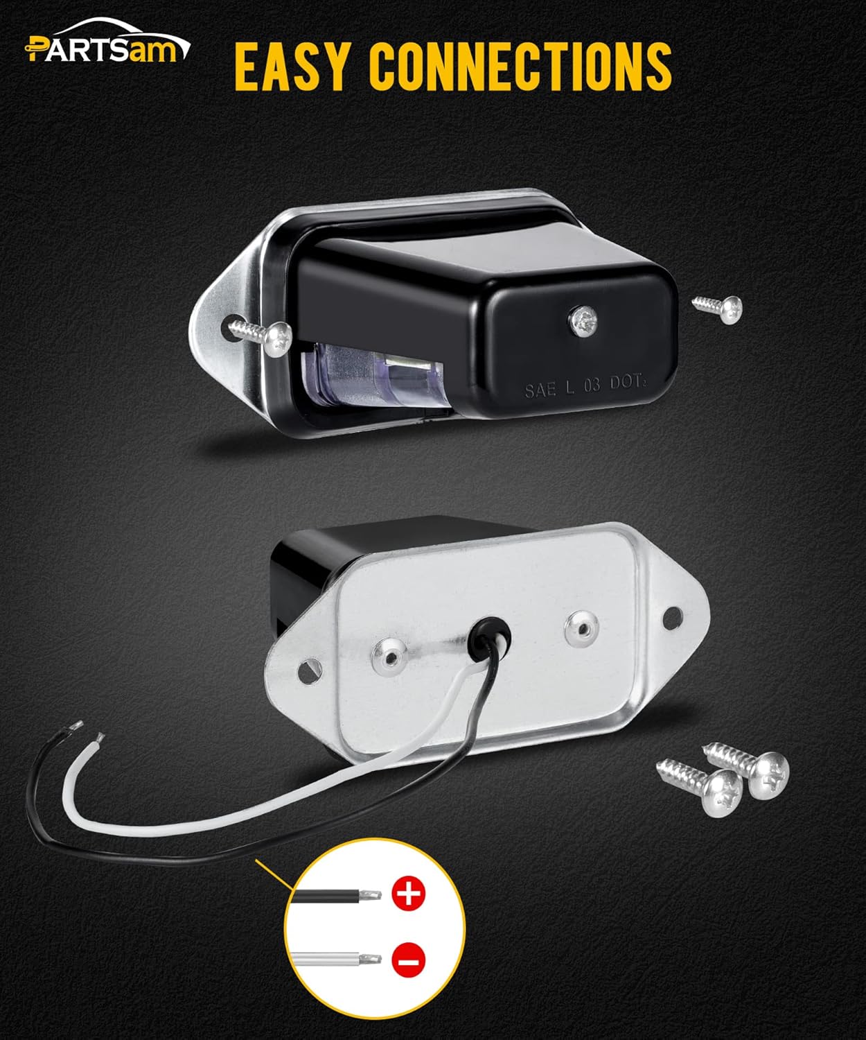 Partsam Luz LED para matrícula, impermeable, 12 V CC, con soporte, orificio de drenaje, carcasa de ABS, lente de PC para remolque, camión,