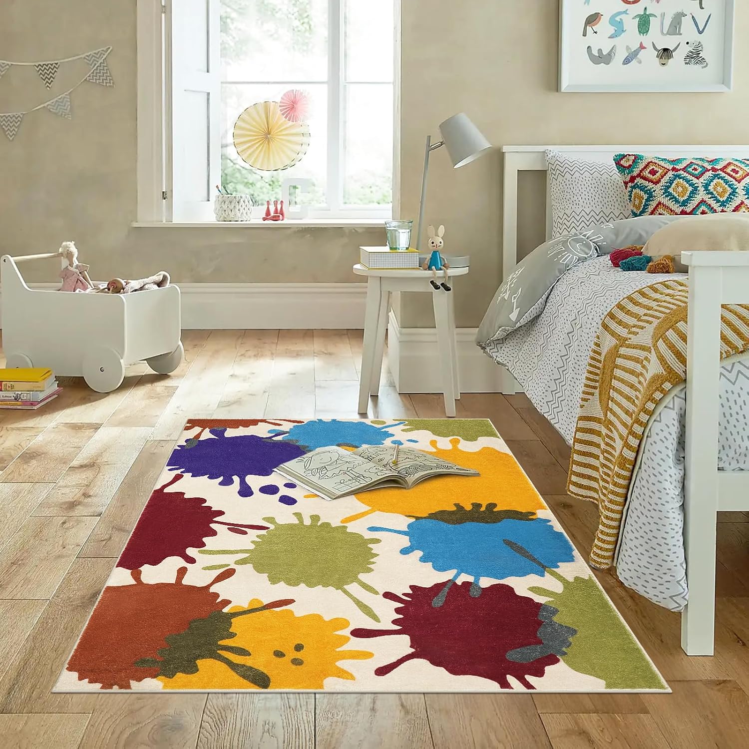 Alfombra artística para dormitorio, 4 x 6 pies, lavable a máquina, alfombra para niños para sala de juegos, alfombra de área de arco iris para aula,