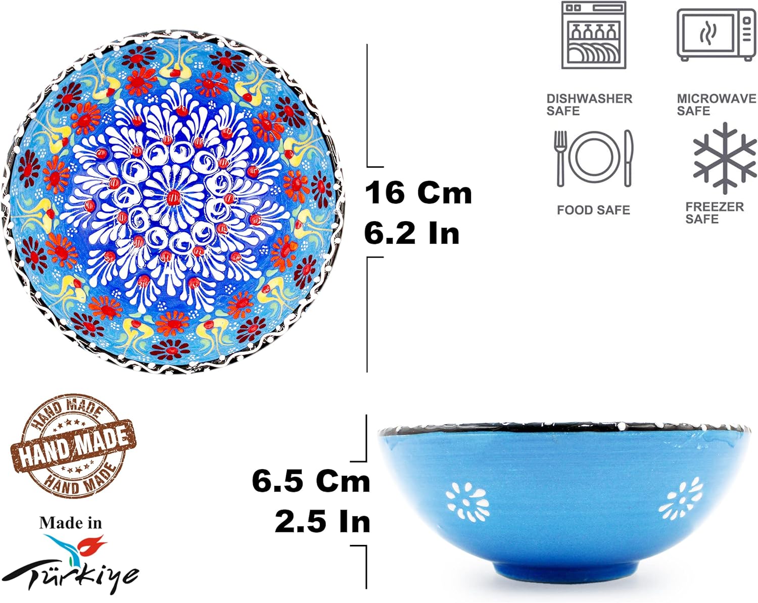 Küchengeräte Cuenco decorativo de cerámica turca pintado a mano de 6.2 pulgadas inc%100  Cuenco de servir hecho a mano para aperitivos, ensalada,