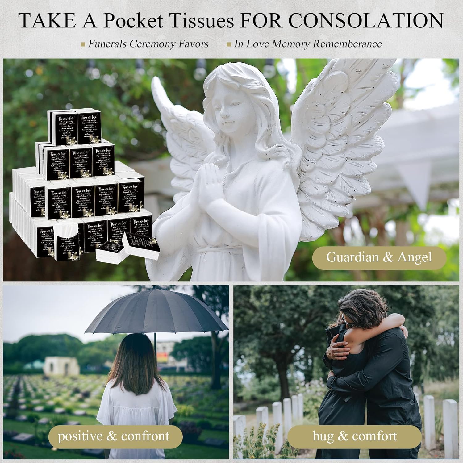 Paquete de 100 pañuelos faciales conmemorativos con los que amamos, no se van lejos, pañuelos inspiradores de bolsillo de poemas, paquetes de