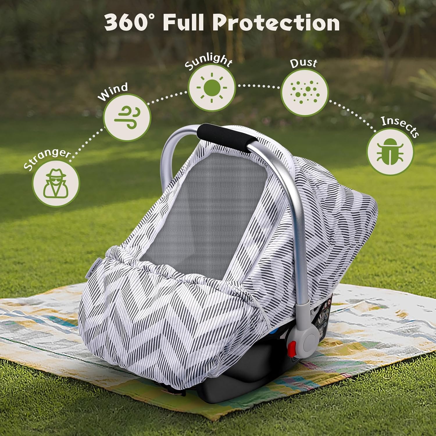 Funda de asiento de automóvil para bebé, fundas elásticas para asiento de automóvil, funda de cochecito infantil con ventana de malla y bolsillo de