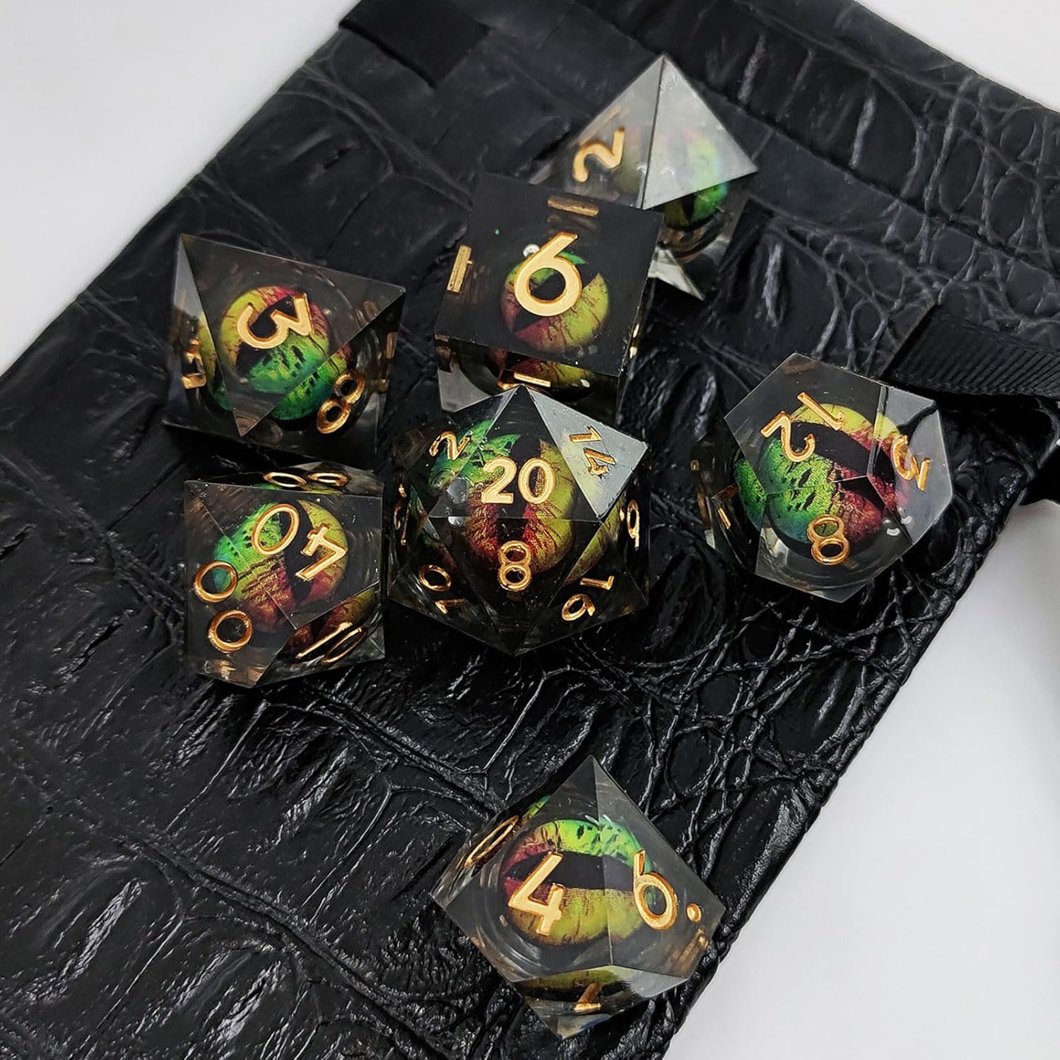IUADKXD – Juego de dados DND  Dados de ojo de dragón movibles de núcleo líquido, dados de poliedro D&D, hechos a mano, de resina, RPG, juego de rol