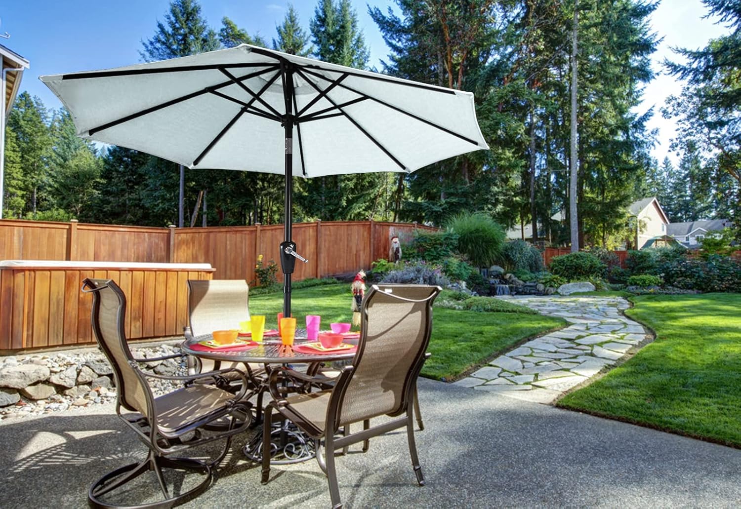 ABCCANOPY Sombrilla de patio de 11 pies  Sombrilla de mesa impermeable para exteriores con botón de inclinación y manivela, 8 varillas de protección