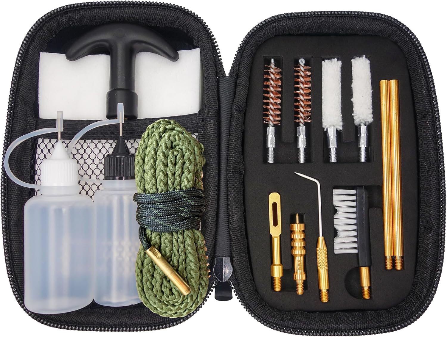 APCHYWELL Kit de limpieza de pistola de 0.354 in, kit de limpieza de pistola para .357 .38 con serpientes de pistola de 0.354 in en un recipiente