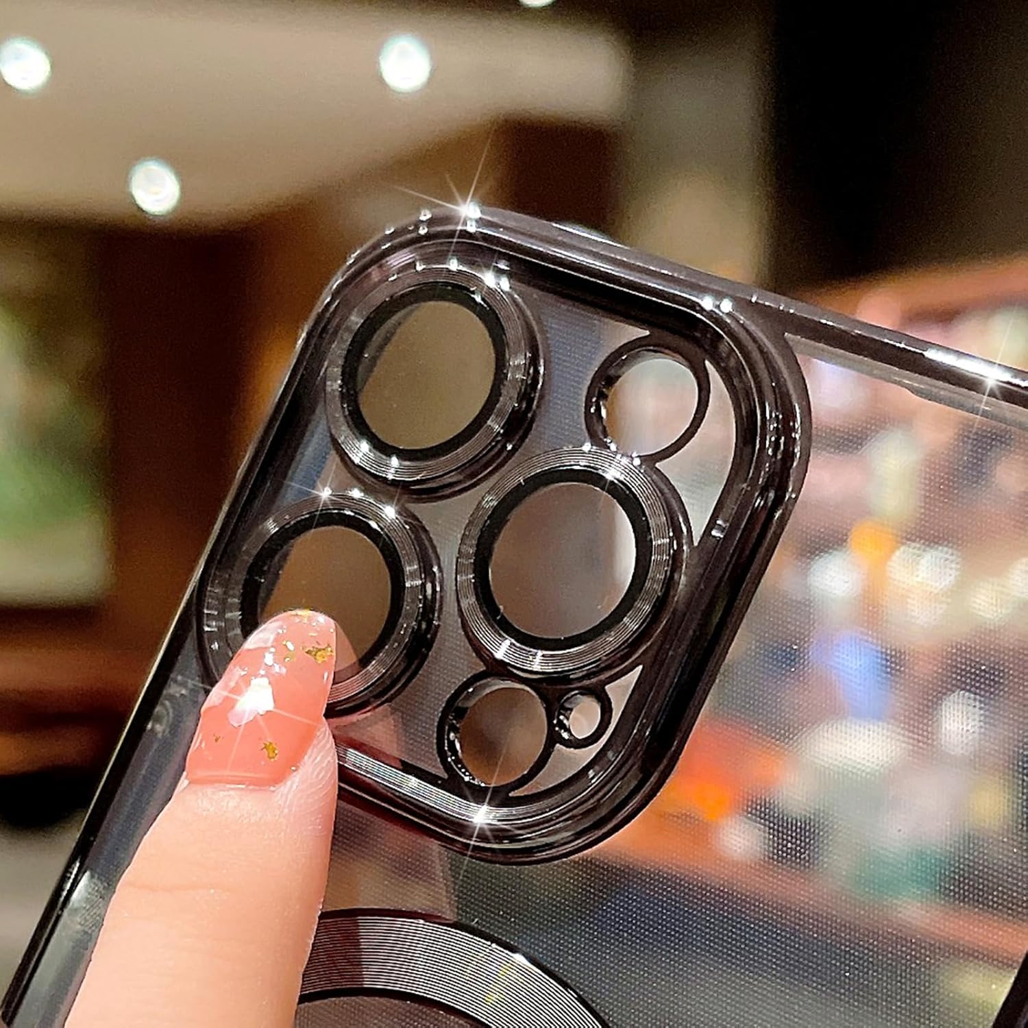 MGQILING Compatible con iPhone 15 Pro Funda magnética con purpurina, bonita funda transparente chapada de lujo, compatible con MagSafe para mujeres