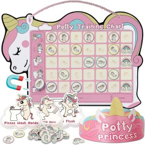 Tabla de entrenamiento para ir al baño para niñas pequeñas con 35 calcomanías magnéticas reutilizables, tabla de calcomanías de diseño de unicornio Tabla de entrenamiento para ir al baño para niñas pequeñas con 35 calcomanías magnéticas reutilizables, tabla de calcomanías de diseño de unicornio