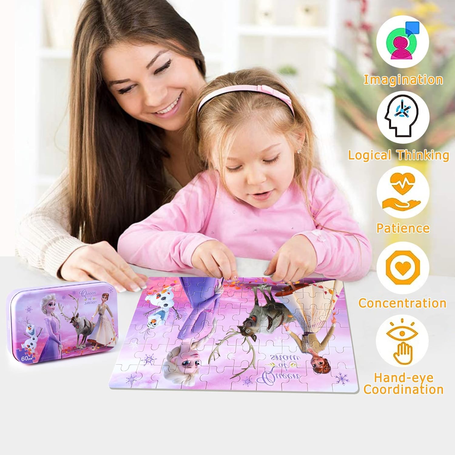 LELEMON Bonitos rompecabezas para niños de 4 a 8 años, 60 piezas de muñecos de nieve para niños de 3 a 5 años, rompecabezas para niños en una caja