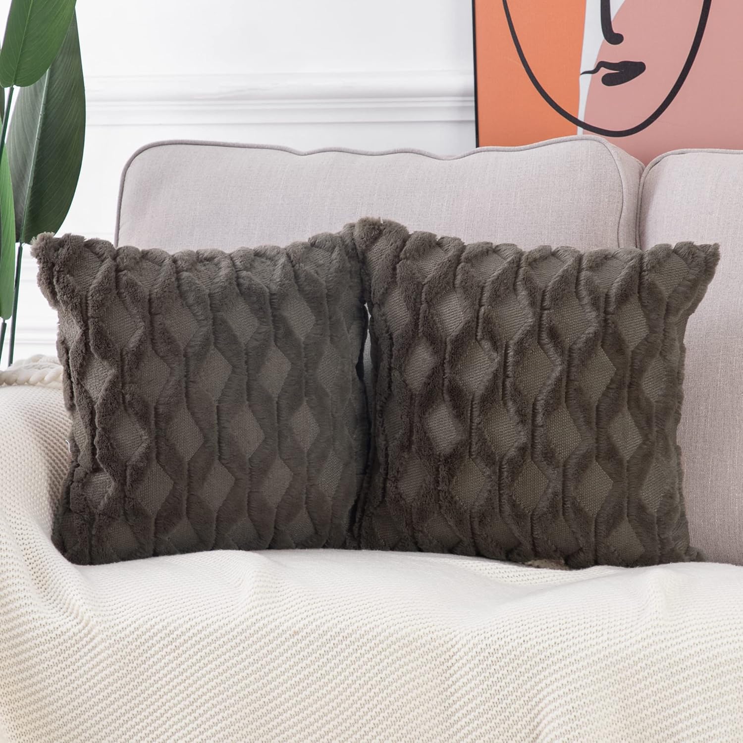 MADIZZ – Paquete de 2 fundas de almohada decorativas de terciopelo de lana suave y corta, estilo de lujo, para el sofá, el dormitorio, cuadrado