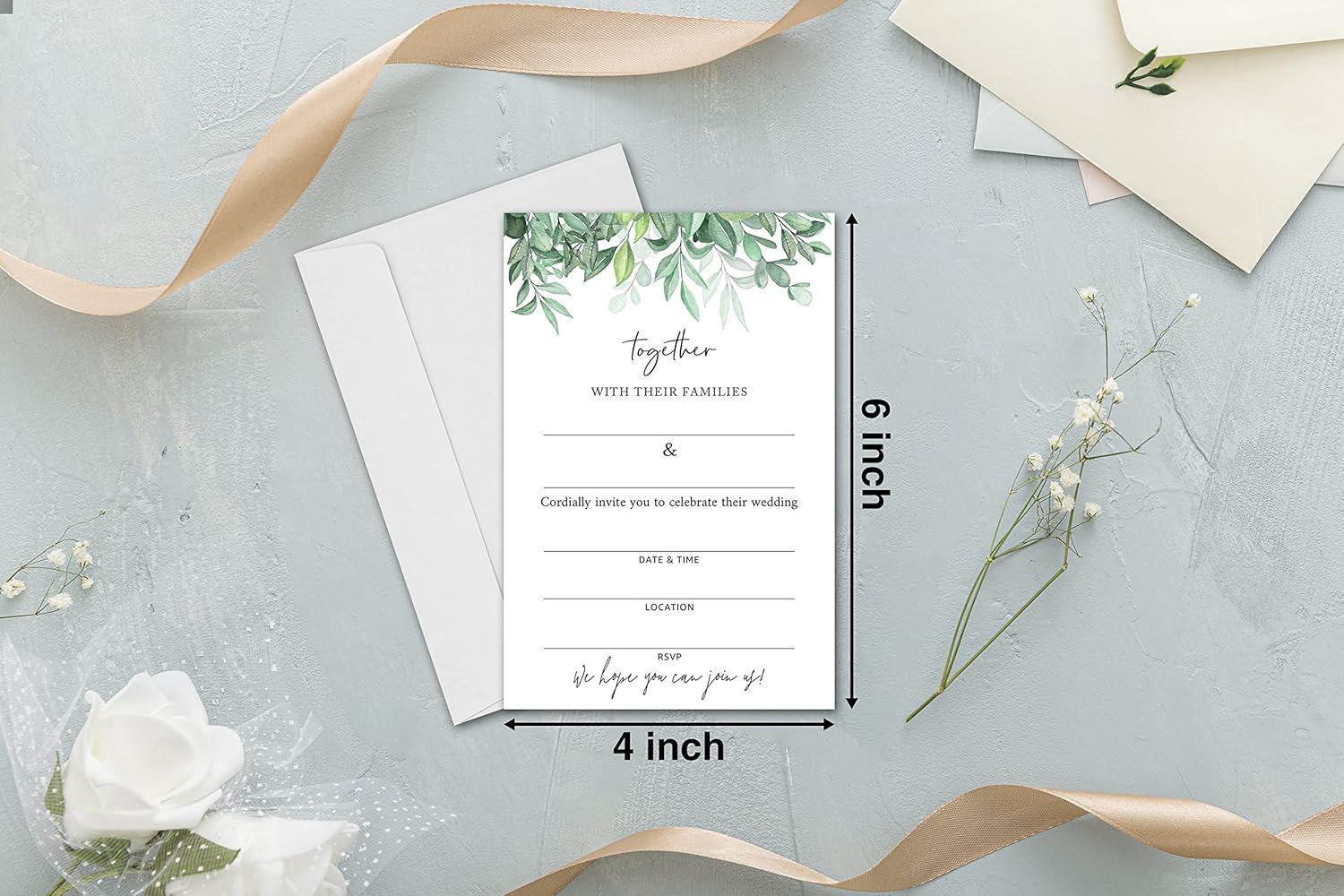 Greenery HL-006 YQK – Tarjetas de invitación para boda – 25 tarjetas y 25 sobres – HL-006 YQK