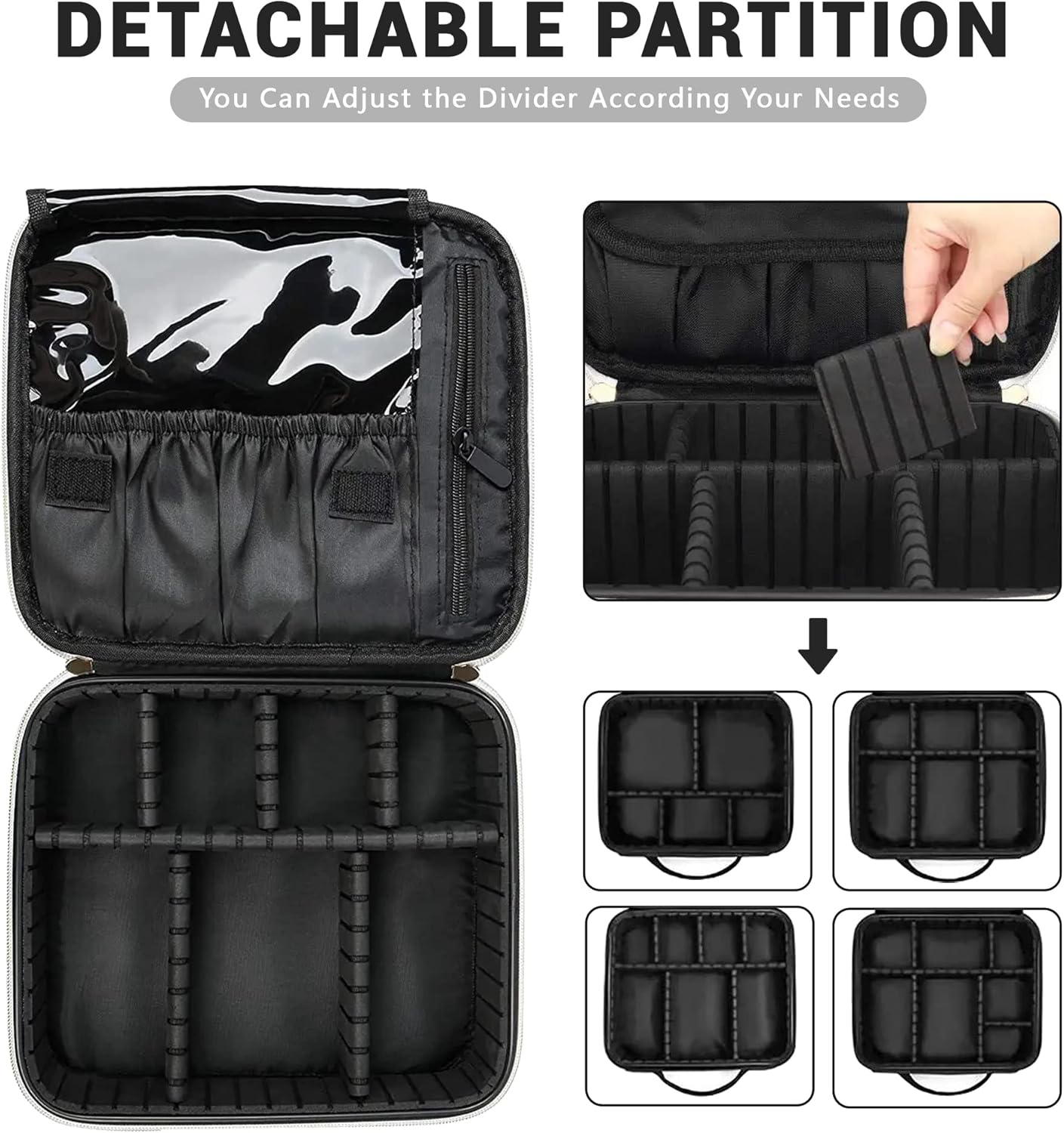 WIRIBEY Bolsa de maquillaje a cuadros, bolsa portátil con partición ajustable, bolsas de cosméticos para mujeres, artículos de tocador, bolsas