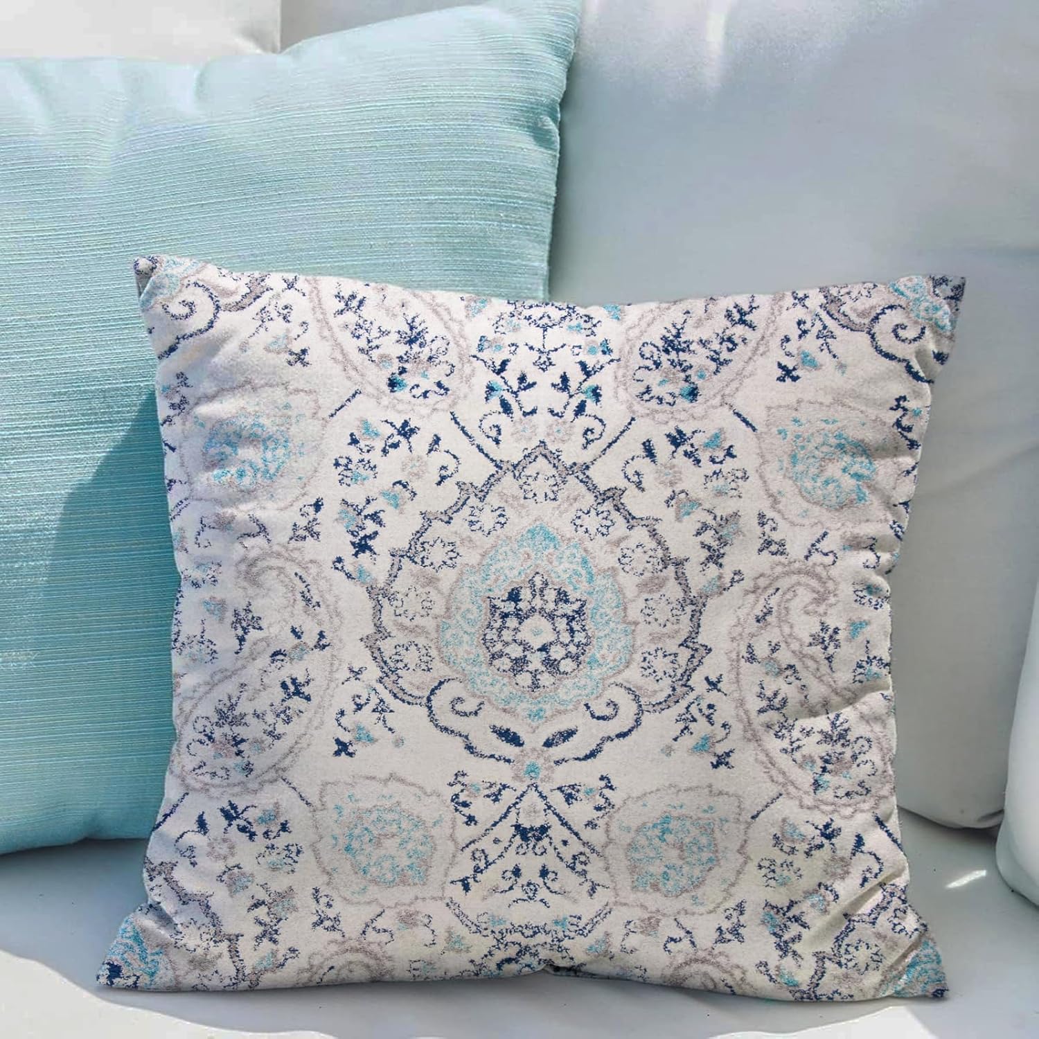Snycler Juego de 2 fundas de almohada bohemias de 18 x 18 pulgadas, color azul óxido terracota de doble cara, decoración suave para el hogar,