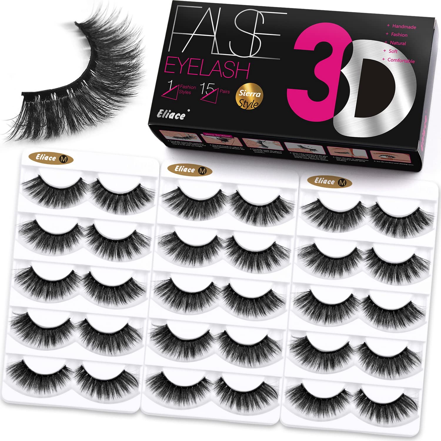 Eliace Pestañas postizas de aspecto natural, pestañas de ojo de gato, pestañas de visón 3D, esponjosas, largas y gruesas, pestañas postizas