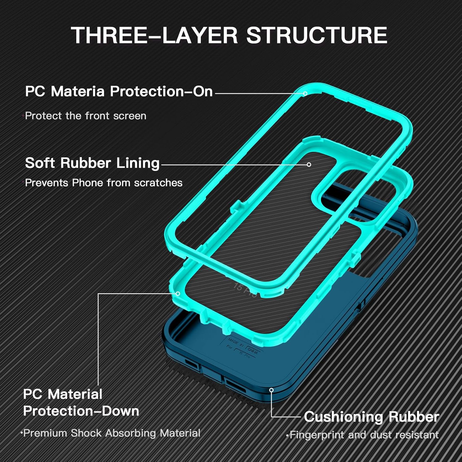 I-HONVA Funda para iPhone 15 Pro a prueba de golpes, a prueba de polvo y caídas, 3 capas de protección de cuerpo completo sin protector de pantalla,