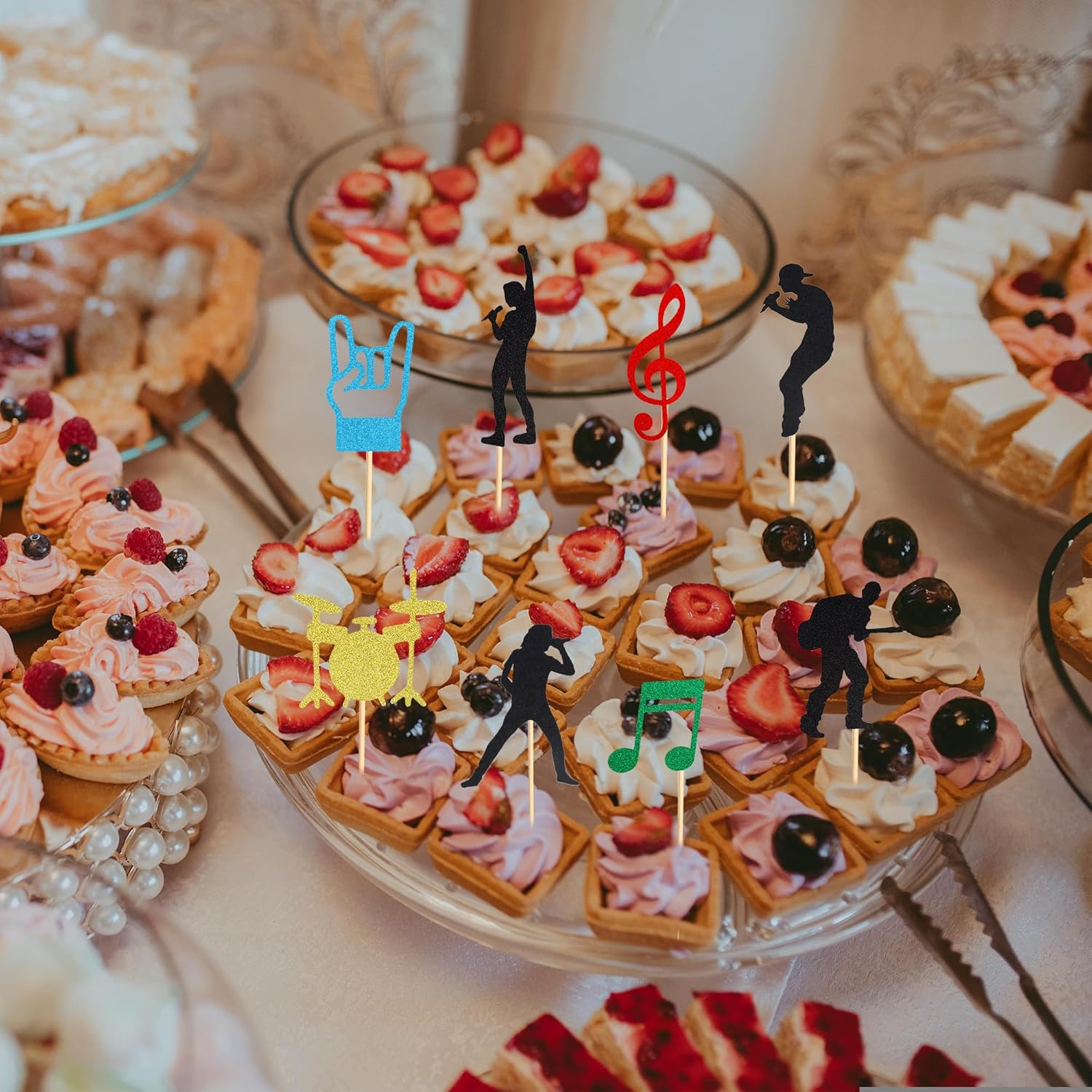 Arthsdite 24 piezas de decoración de cupcakes Rock Pop Music Theme Cupcake Picks Music Concierto temático de cumpleaños fiesta de cumpleaños,