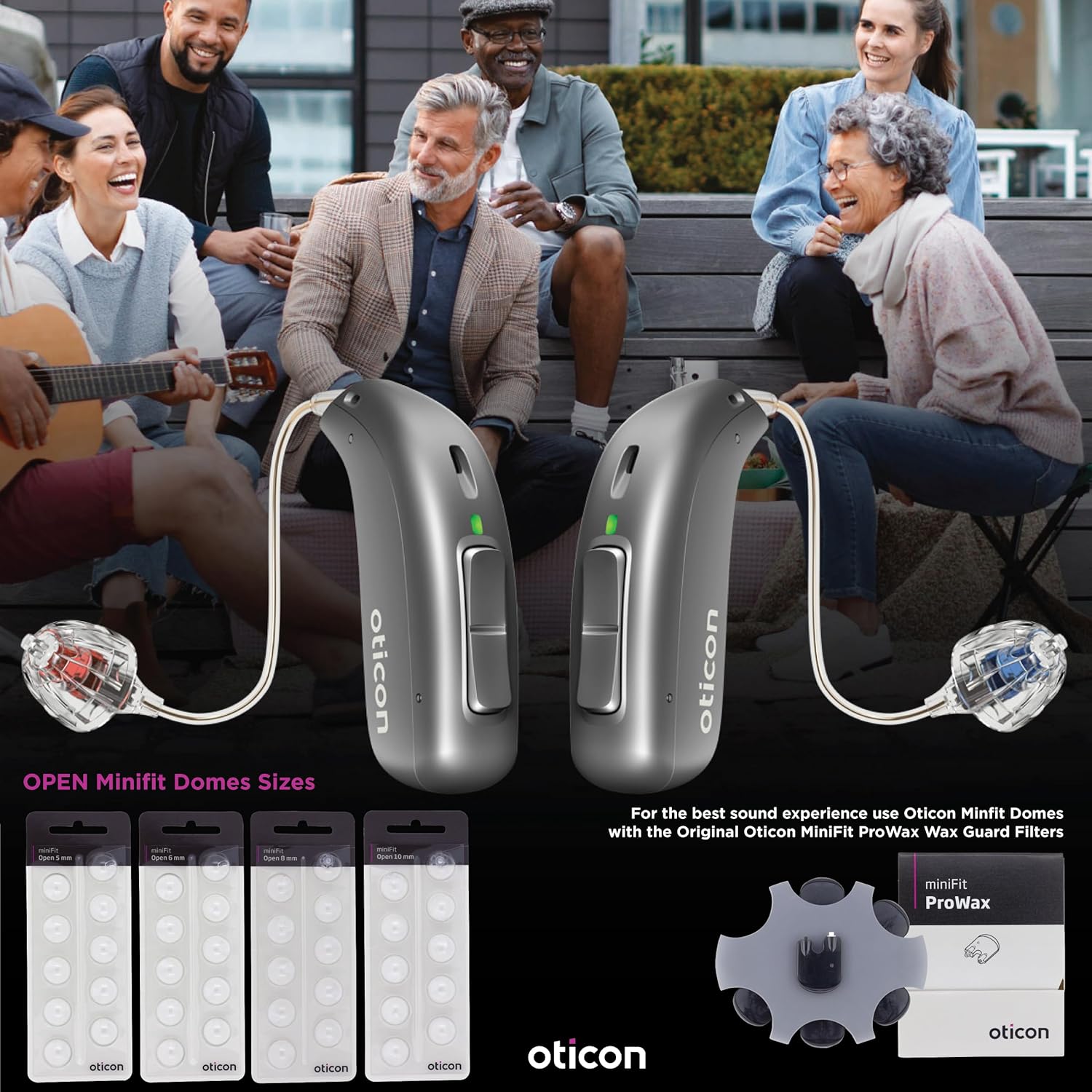 Oticon – Domos originales para audífonos Minifit Open de 0.31 pulgadas (0.31 pulgadas – mediano), repuestos originales de Dinamarca, accesorios