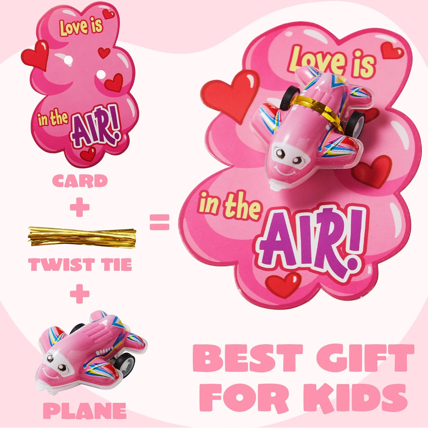 JOYIN Paquete de 28 tarjetas de regalo para el día de San Valentín con aviones de tracción trasera, kits de juguetes de mini avión con tarjetas de
