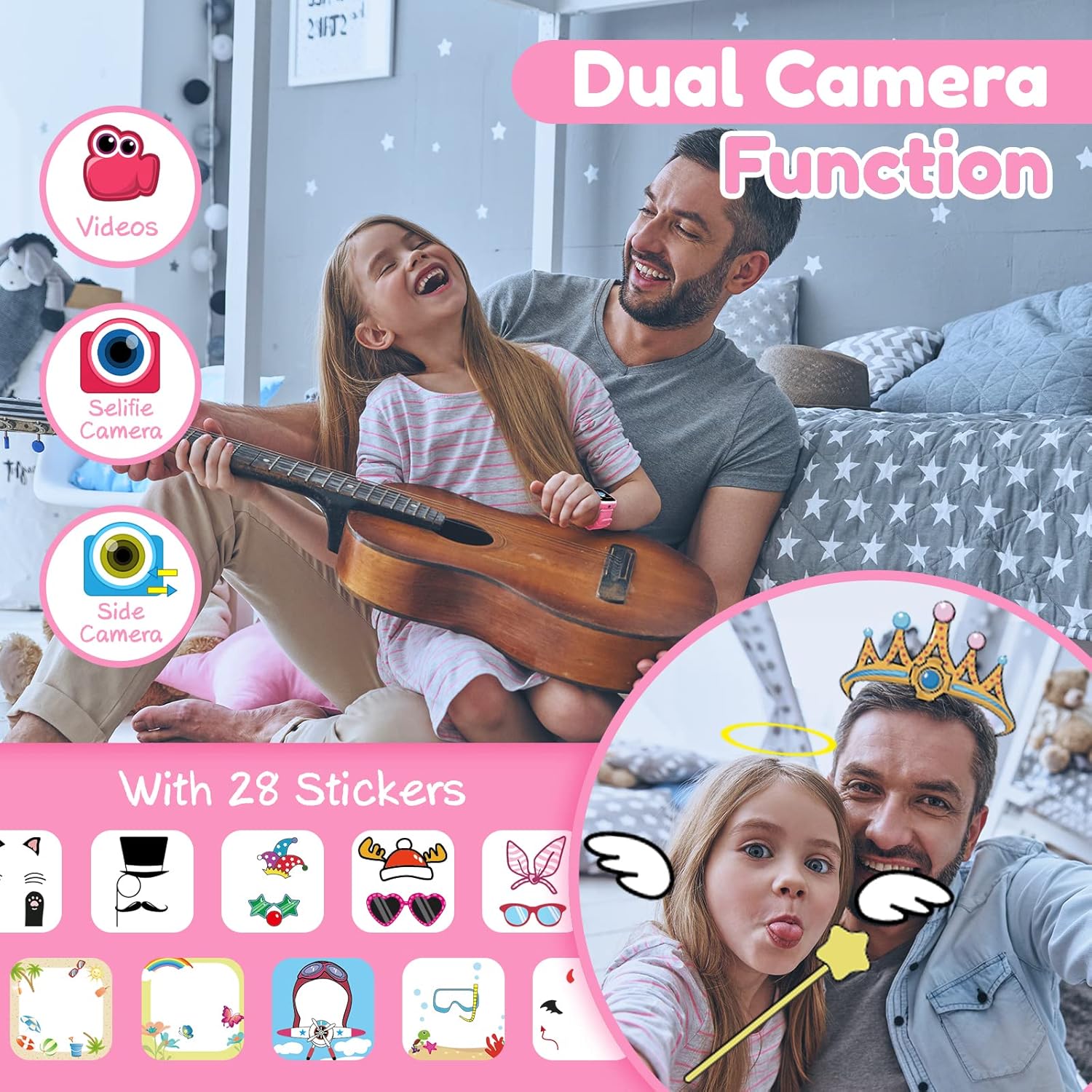 Yehtta Reloj inteligente para niños, juguetes para niñas de 3 a 8 años, reloj HD doble cámara, reloj rosa para niños, regalos de cumpleaños para