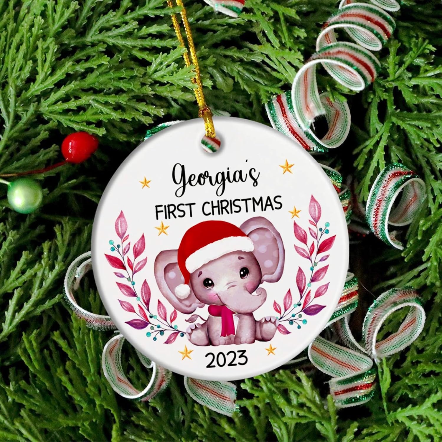 Adorno de primera Navidad de elefante para bebé, adorno de primera Navidad del bebé, adornos personalizados de primera Navidad, regalos para niños y