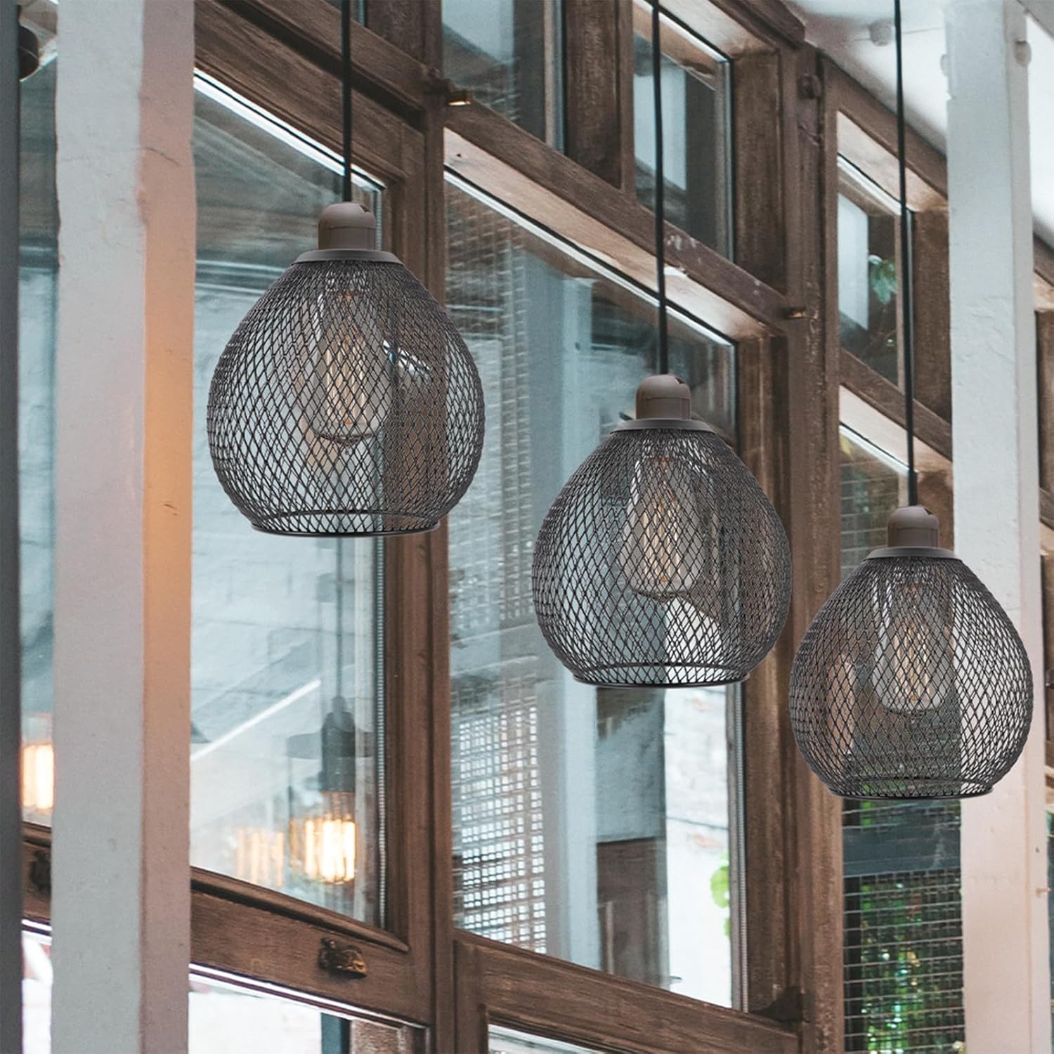 Housoutil Pantalla de lámpara de malla de alambre redonda de metal para lámpara de araña de metal, cubiertas de luz colgante industrial para lámpara