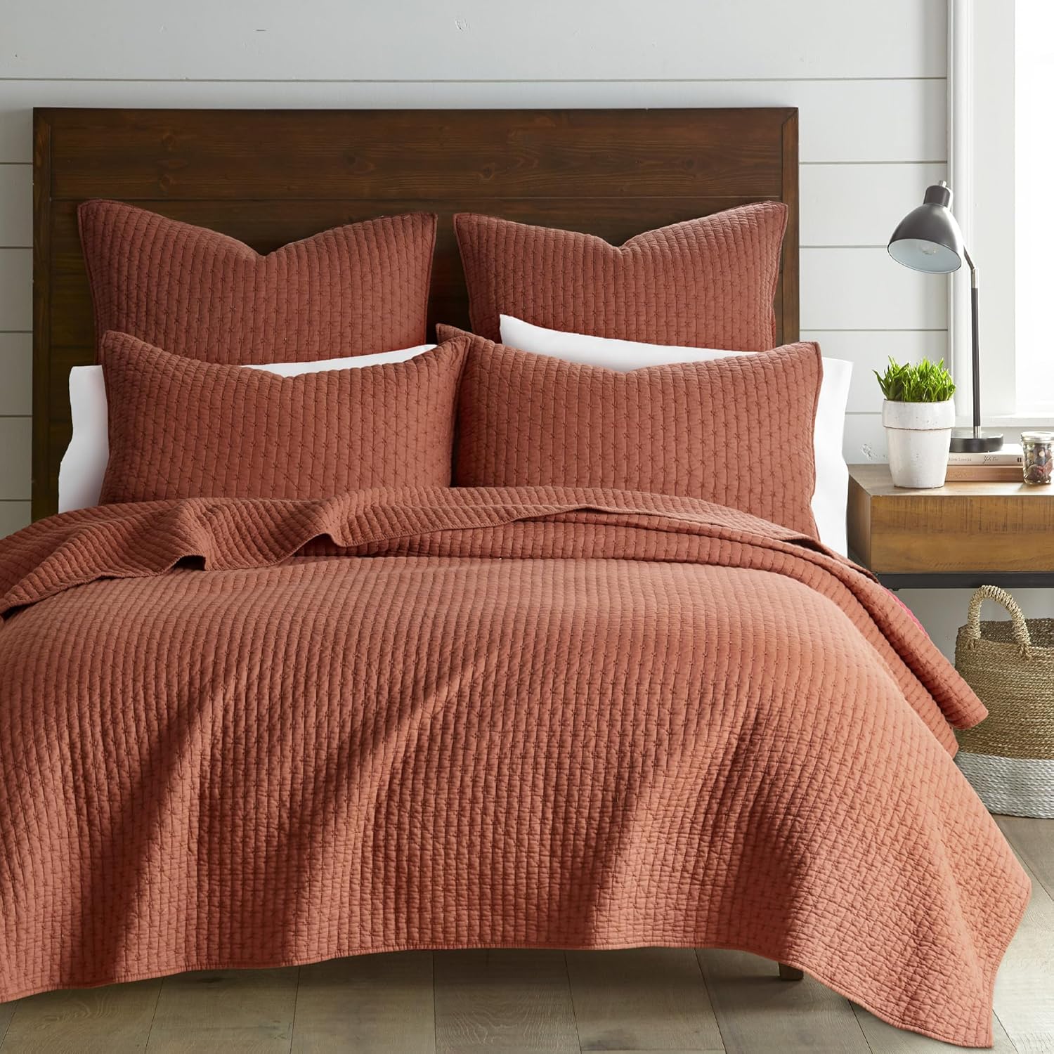 Levtex Home – Juego de edredón Adobe de punto de cruz – 100% algodón – Colcha matrimonialQueen (88 x 92 pulgadas) + 2 fundas estándar (26 x 20