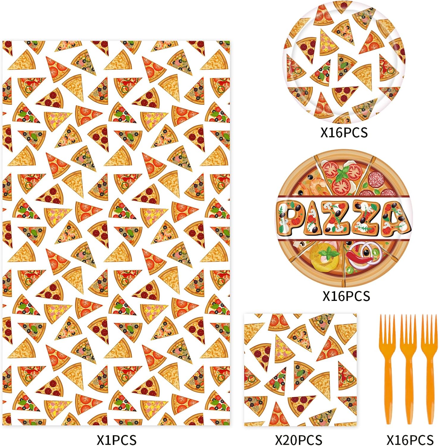 Suministros para fiestas de pizza, juego de vajilla de fiesta de pizza, incluye mantel de pizza, papel, platos, servilletas, tenedores para