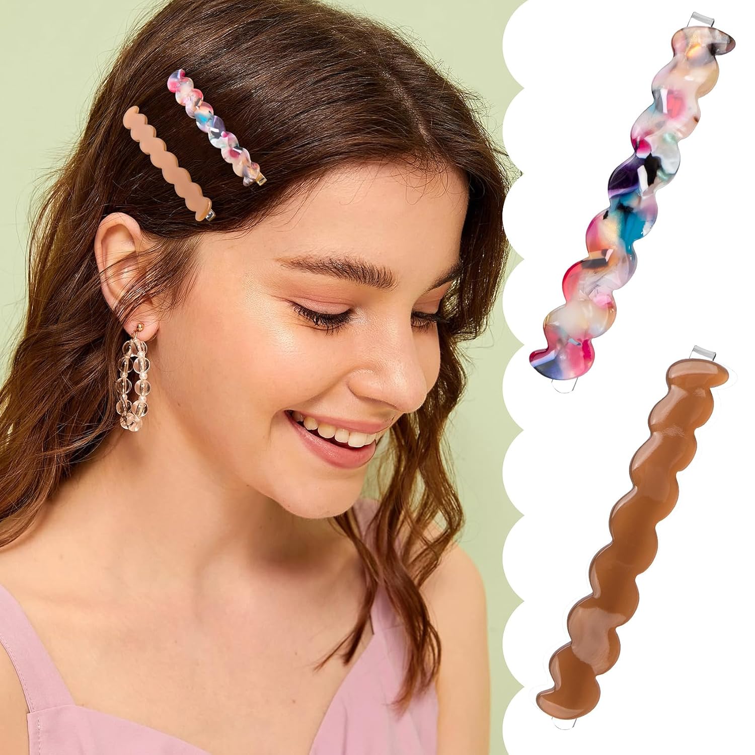 Nuorest 12 horquillas de pelo francés para mujer, elegantes pasadores de pelo de acetato, pinzas anchas para el cabello, accesorios coloridos