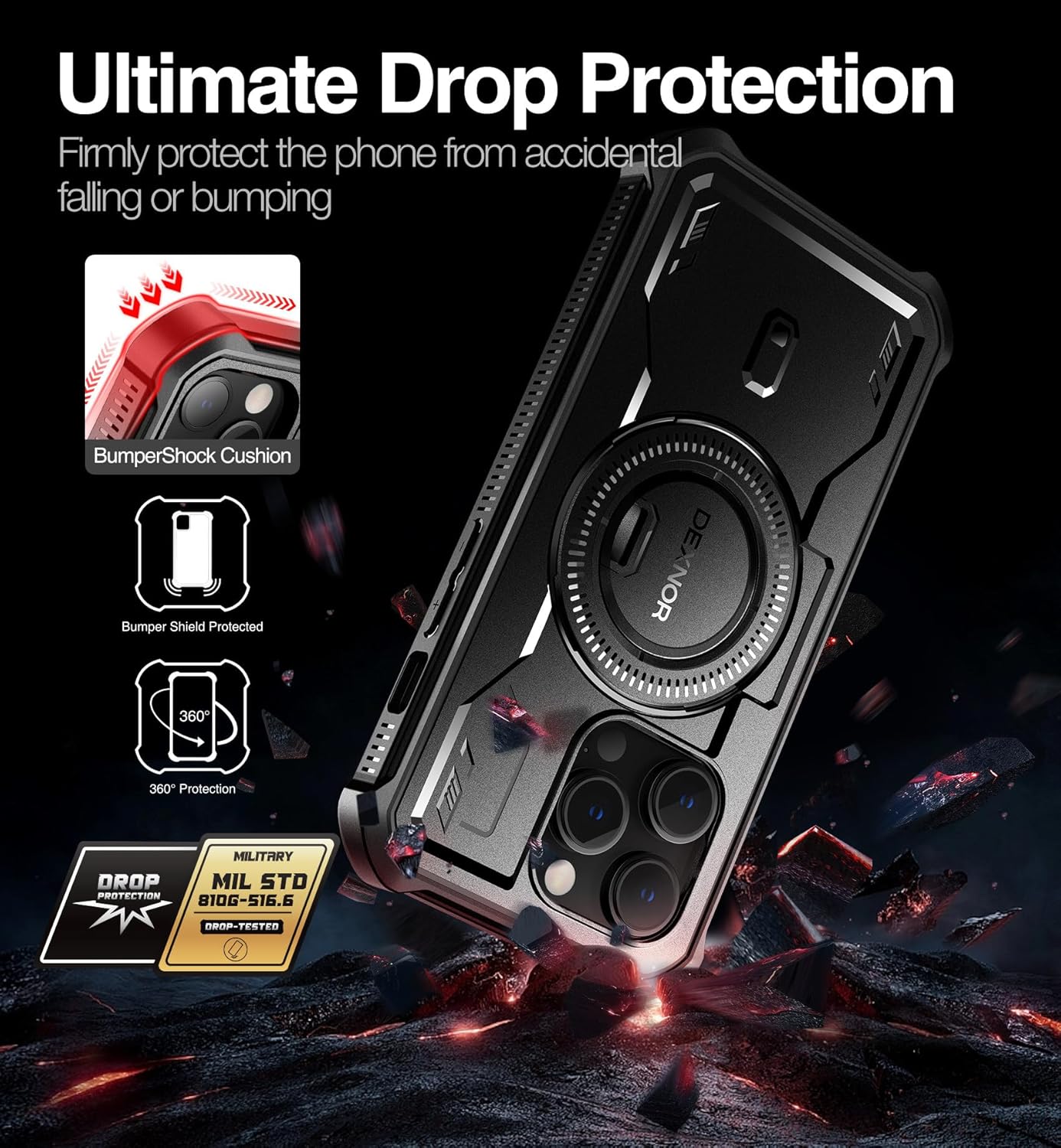 Dexnor Funda magnética para iPhone 14 Pro, compatible con MagSafe, protector de pantalla y soporte integrados cuerpo completo, a prueba de golpes,