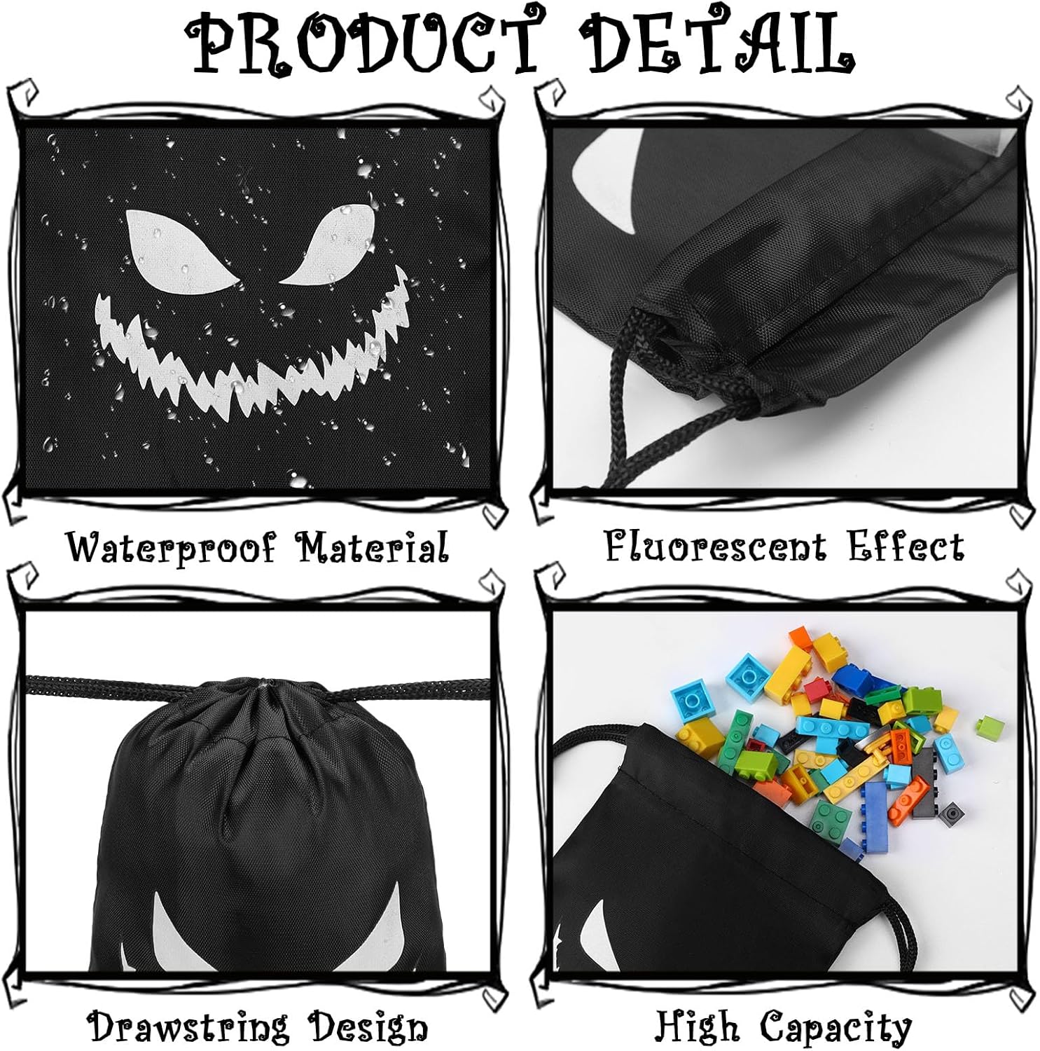 16 bolsas de recuerdo de Halloween, caras espeluznantes, pequeñas con cordón, bolsa de regalo para aula, Halloween, fiesta de cumpleaños (7 x 10