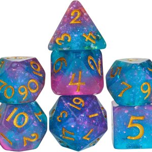 HDdais DND – Juego de dados poliédricos azules rellenos de purpurina para juegos de rol de Calabozos y Dragones y juegos de mesa HDdais DND – Juego de dados poliédricos azules rellenos de purpurina para juegos de rol de Calabozos y Dragones y juegos de mesa