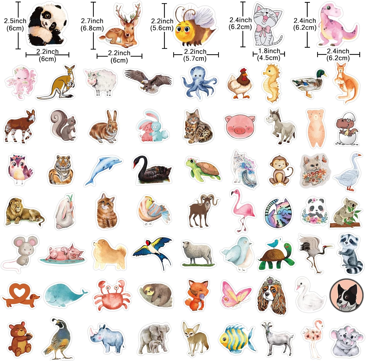 160 calcomanías de animales lindos para niños, calcomanías de animales de acuarela de dibujos animados para botella de aguaportátil, calcomanías de