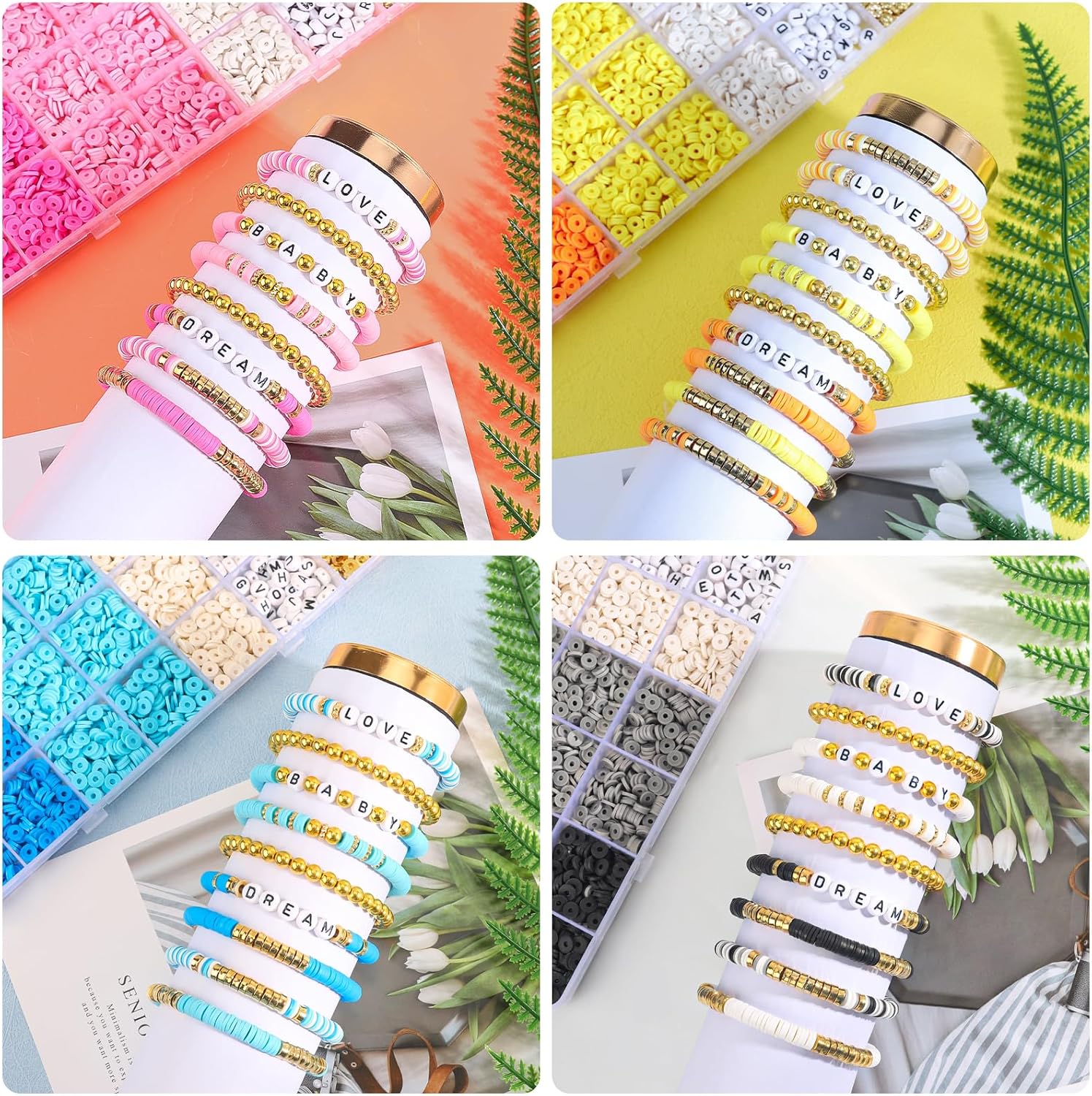 Kit de 5000 piezas para hacer pulseras de cuentas de arcilla para niñas, cuentas de arcilla de la amistad para pulseras, cuentas amarillas,