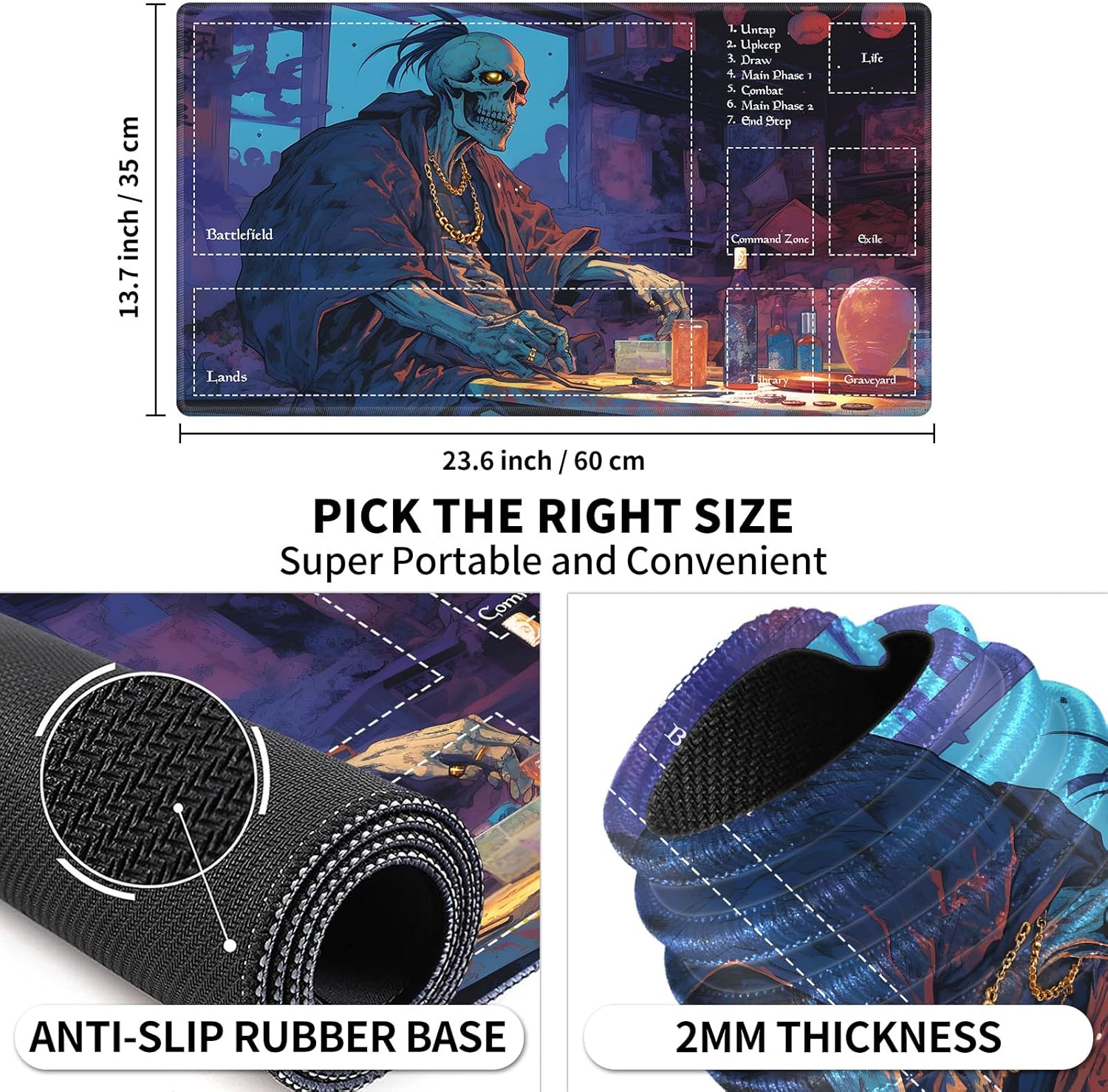 Tapete de juego con zonas para juegos de cartas MTG, alfombrillas de juego mágicas de mesa de 24 x 14 pulgadas, escritorio de juegos de mesa