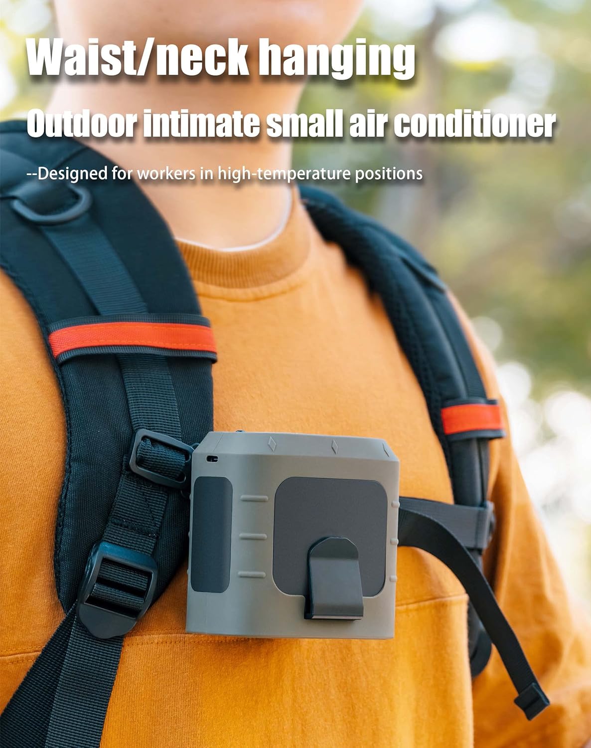 Ventilador personal portátil con clip de cintura, recargable por USB, batería de 8000 mAh anti-caída Powerbank y LED 3 en 1, enfriador de cuello de