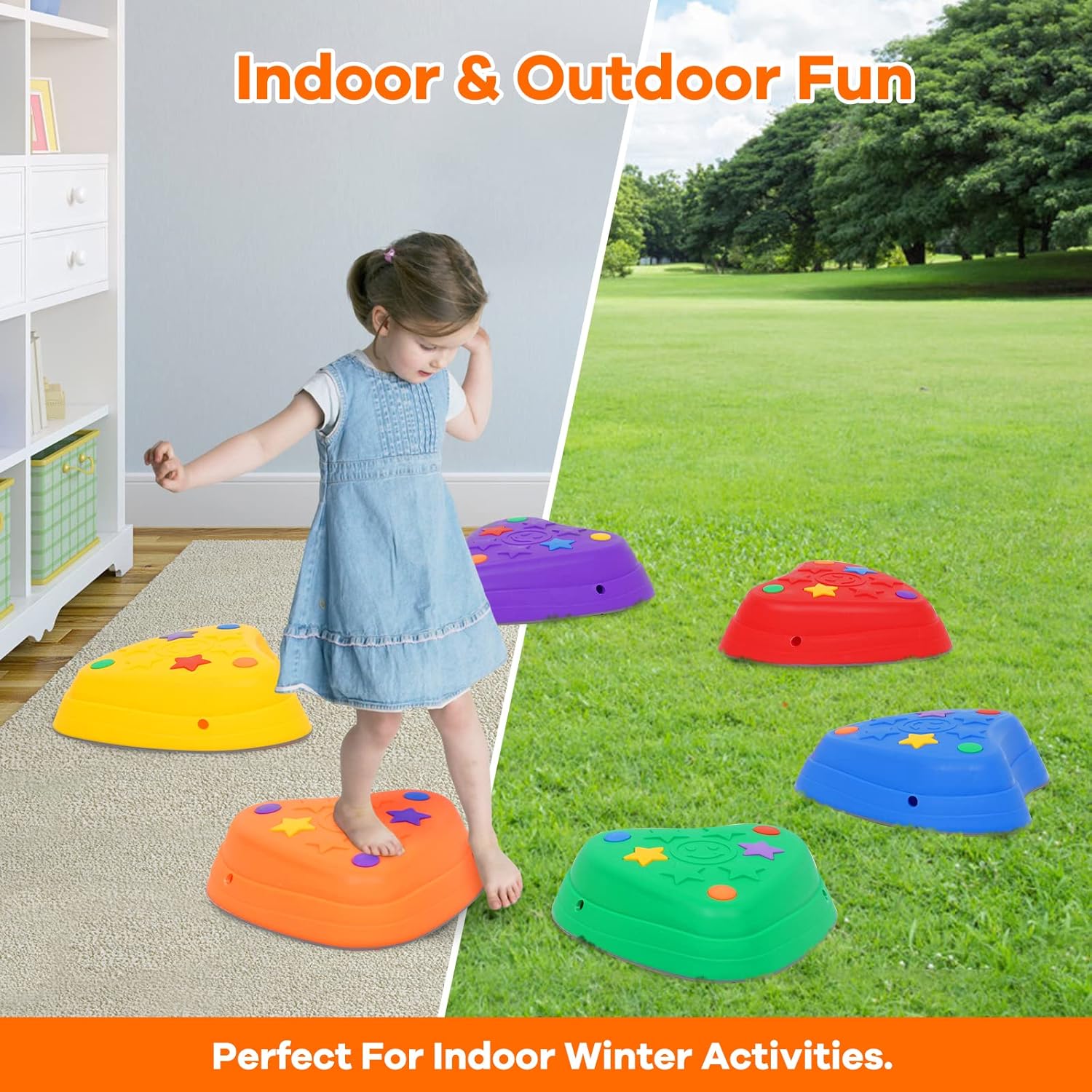 Juego de 6 piedras antideslizantes para niños, bloques de equilibrio para interiores y exteriores, equipo de fitness para niños, promueve la