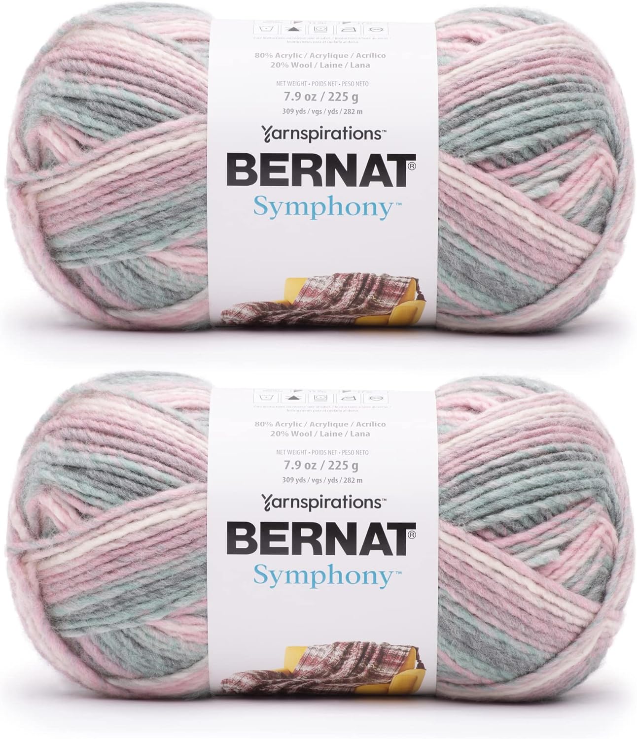 Bernat Symphony Seashell – Ovillo de lana  Paquete de 2 unidades de 8 onzas  Nylon  5 voluminosos  309 yardas  Tejido, ganchillo y manualidades