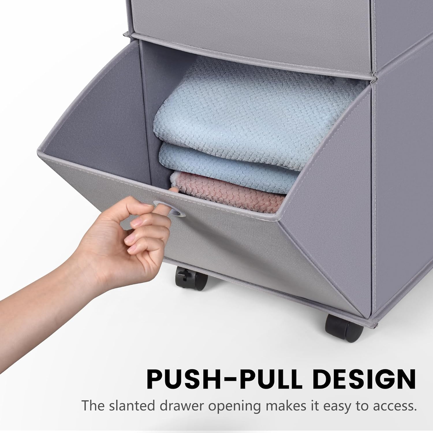 JOMOLA Cómoda de tela enrollable con 2 cajones, organizador plegable para ropa, gris, ligero, cajón de almacenamiento para dormitorio, sala de