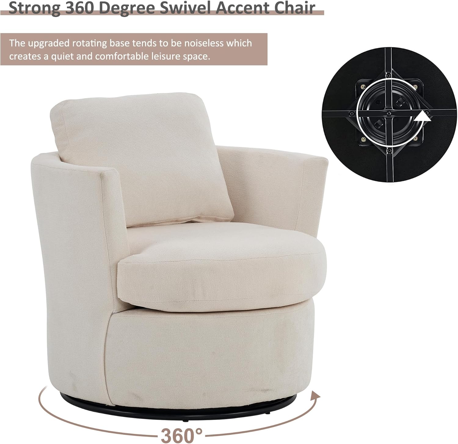 Suheww Silla decorativa giratoria, silla redonda de barril giratorio de 360 con almohadas para sala de estar, dormitorio, cómodo respaldo