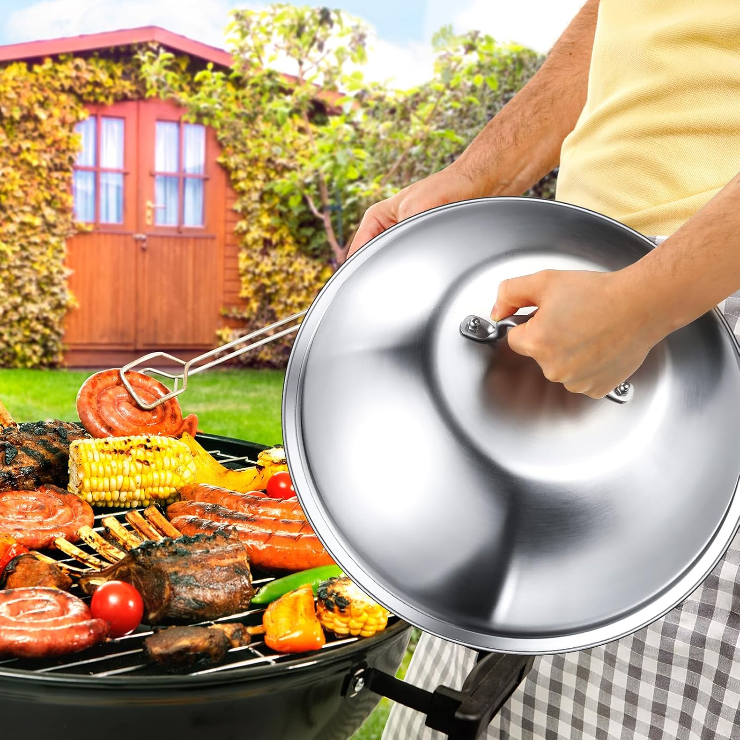 6 piezas de cúpula de fusión de quesos redondos, cúpula de fundición de acero inoxidable, cúpula de fundición para asar a la parrilla, accesorios de