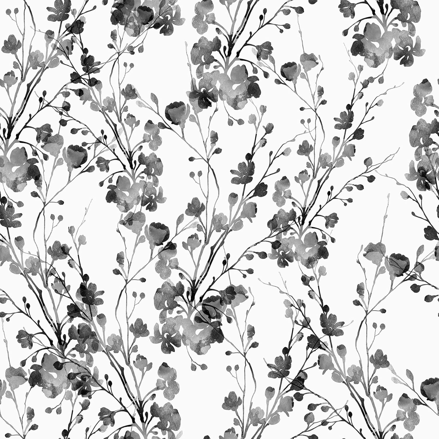 VEELIKE Chinoiserie – Papel tapiz floral en blanco y negro, bohemio, para dormitorio, 17.7 x 354 pulgadas, removible, autoadhesivo, papel de