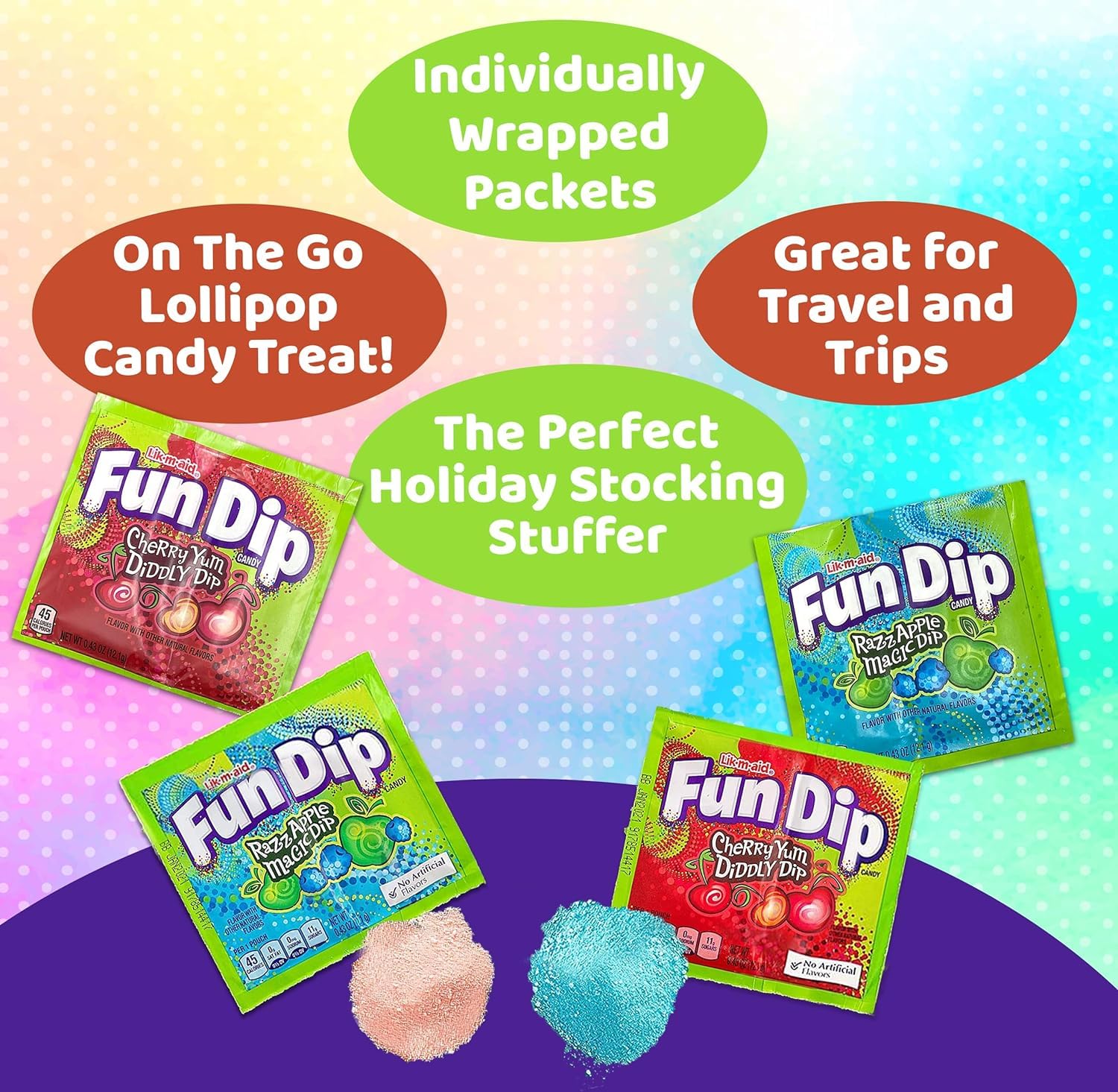 Fun Dip Candy – Paquete a granel de 2 sabores de salsa mágica de manzana y cereza Yum Diddly Dip con bolsa de caramelos Nosh, envueltas