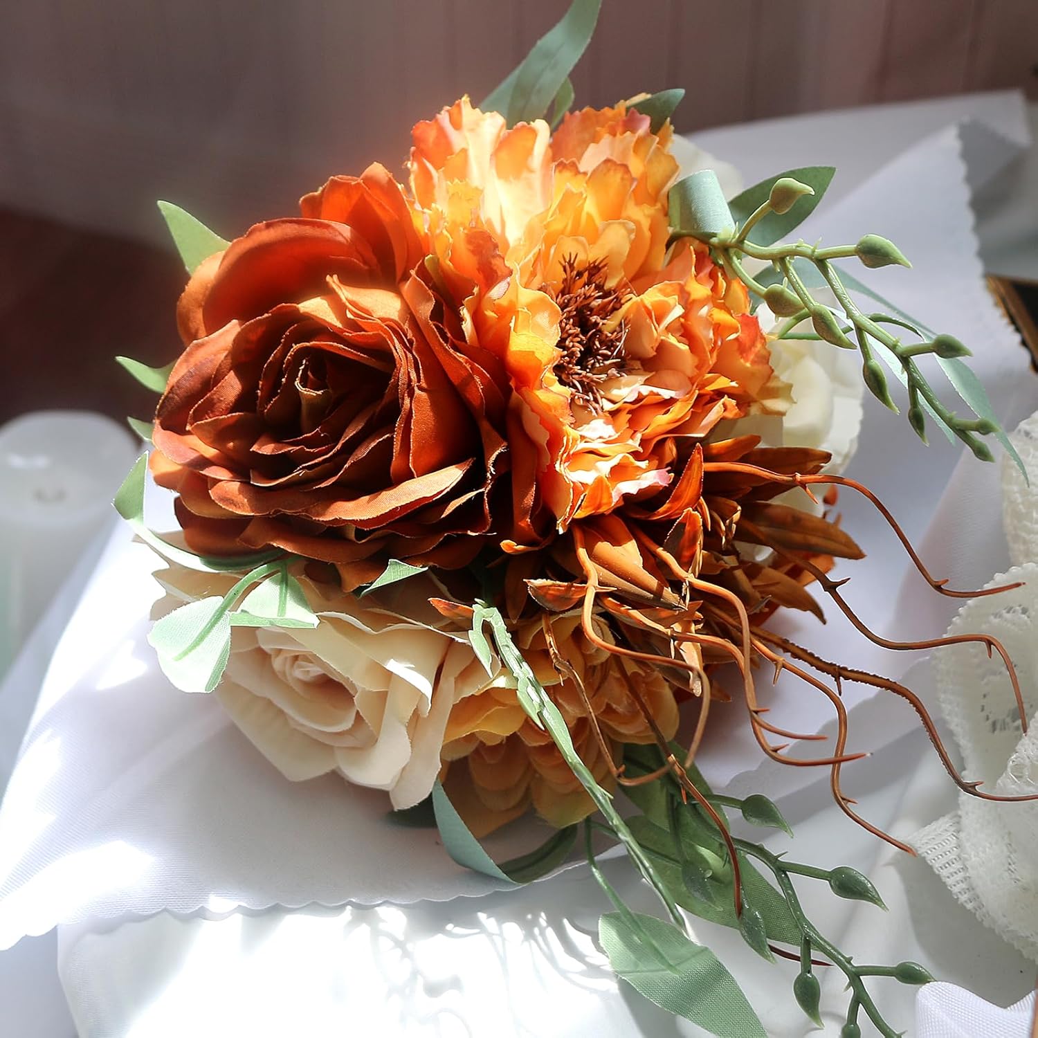 Ramos de dama de honor para boda, juego de 6 ramos de flores artificiales para decoración de otoño, boda, propuesta de matrimonio, fiesta,